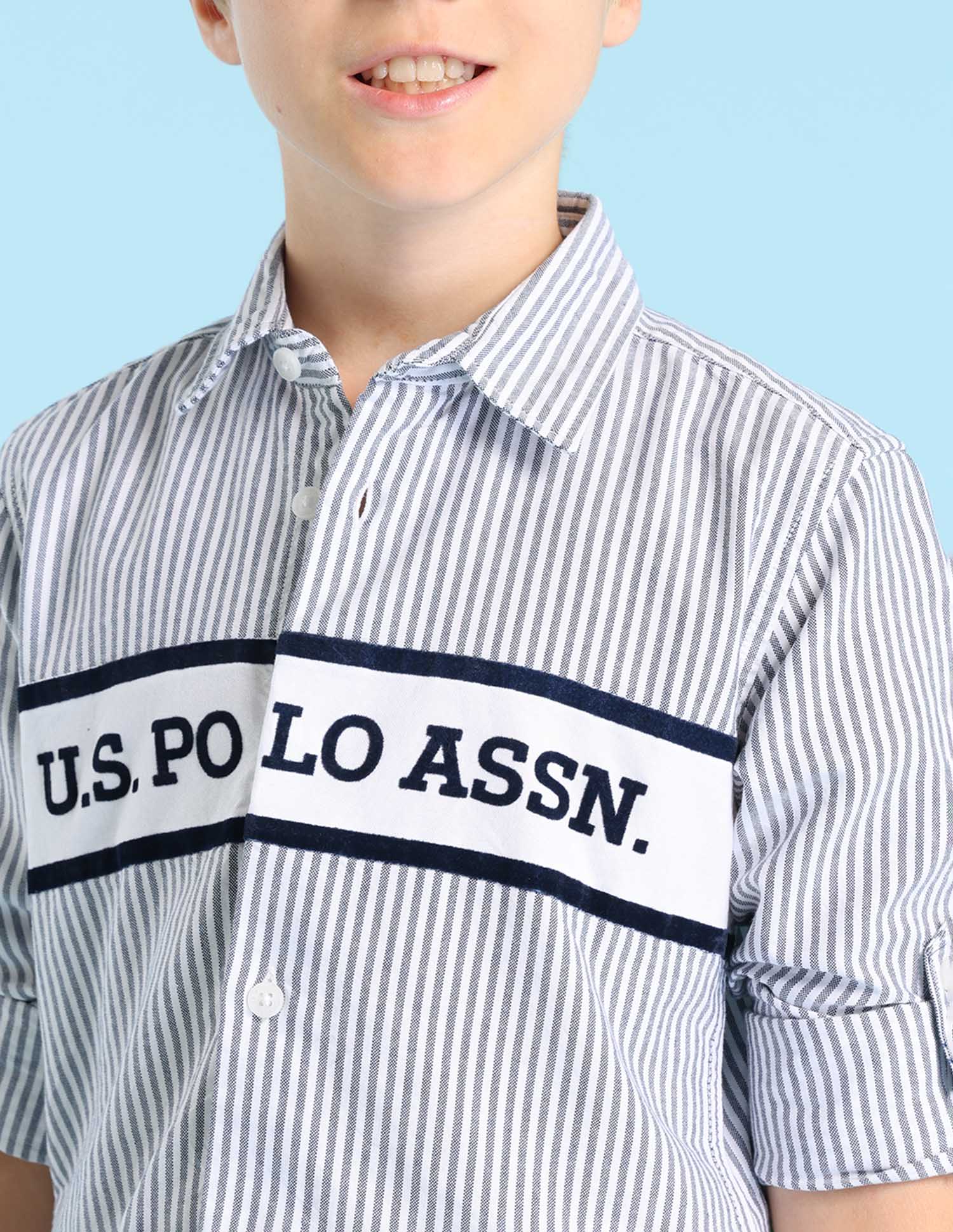 Boys Vertical Stripes Oxford Shirt Navy - U.S. POLO ASSN. | Large