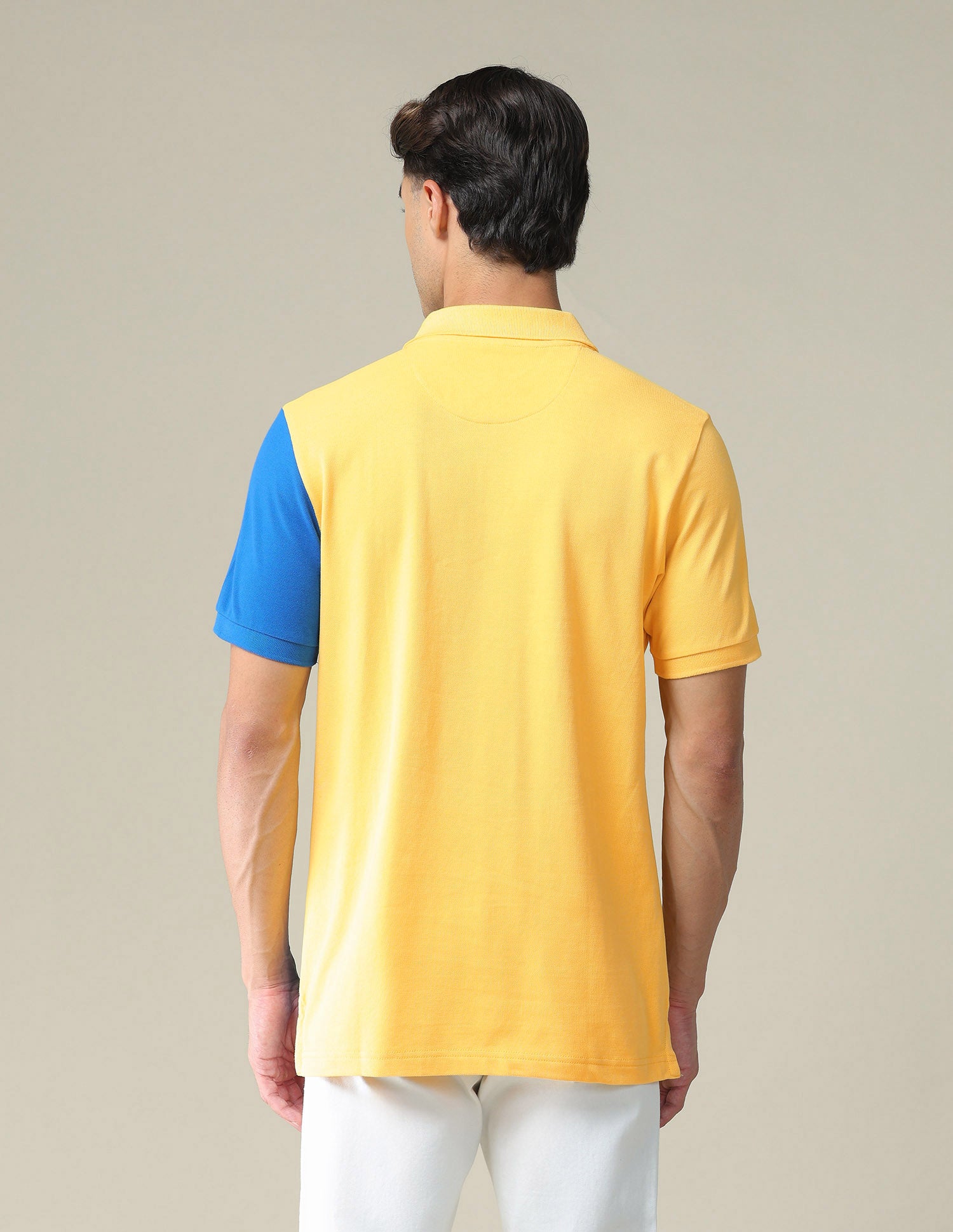 Colour Block Cotton Polo Shirt Yellow and White - U.S. POLO ASSN. | Large