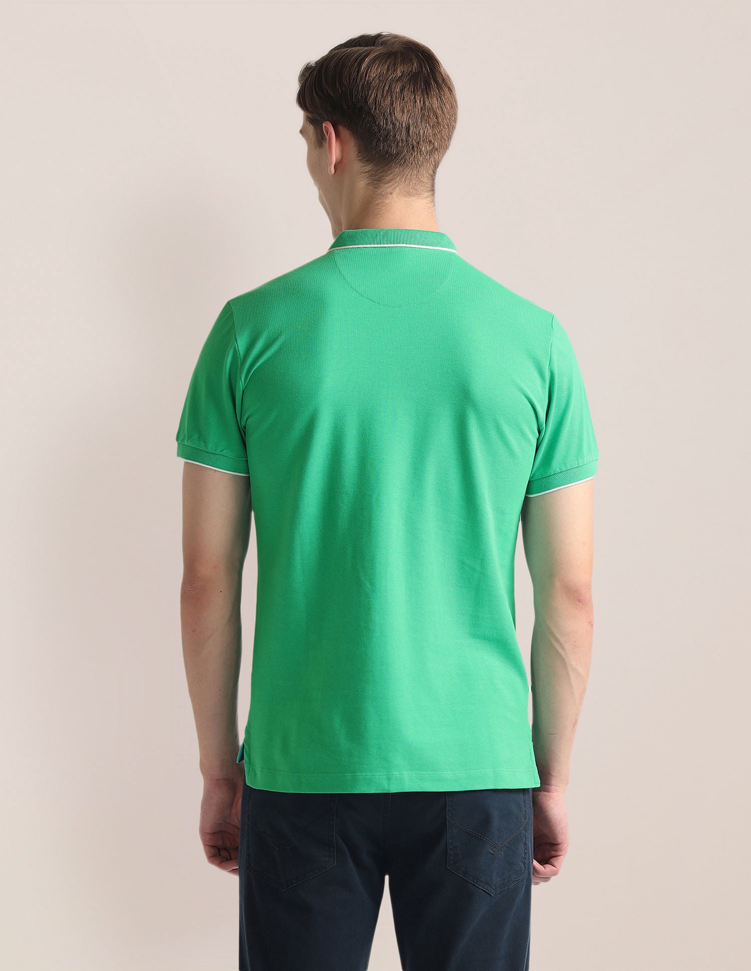 Tipped Collar Solid Polo Shirt Green - U.S. Polo Assn. India | Large