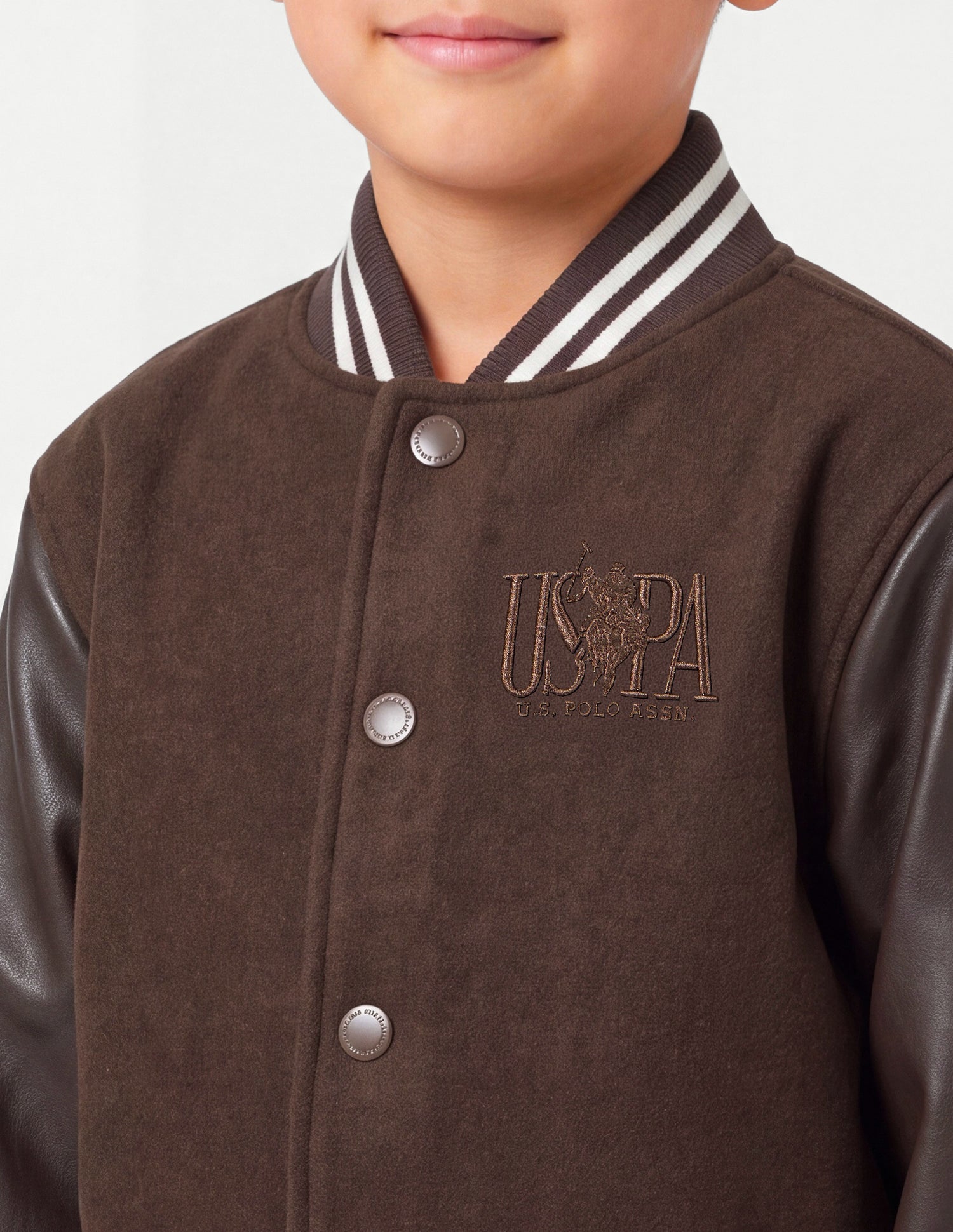 Solid Regular Fit Varsity Jacket Brown - U.S. Polo Assn. India | Large