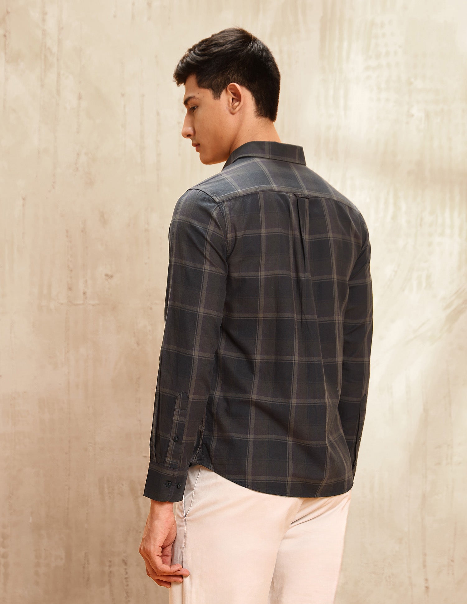 Windowpane Checked Tailored Fit Shirt Brown - U.S. POLO ASSN. | Large