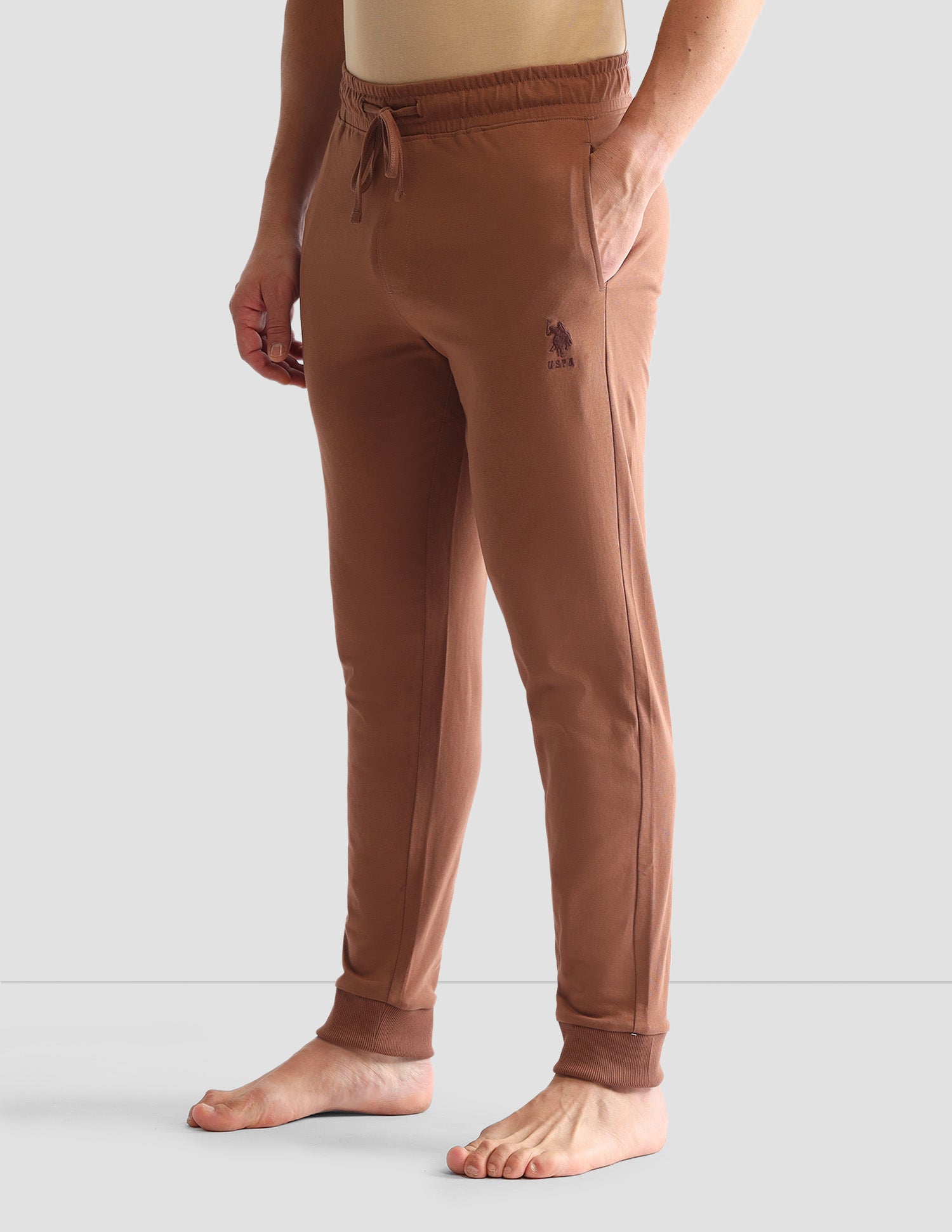 Drawstring Waist Mid-Rise Solid OJ007 Joggers Raw Umber - U.S. POLO ASSN. | Large