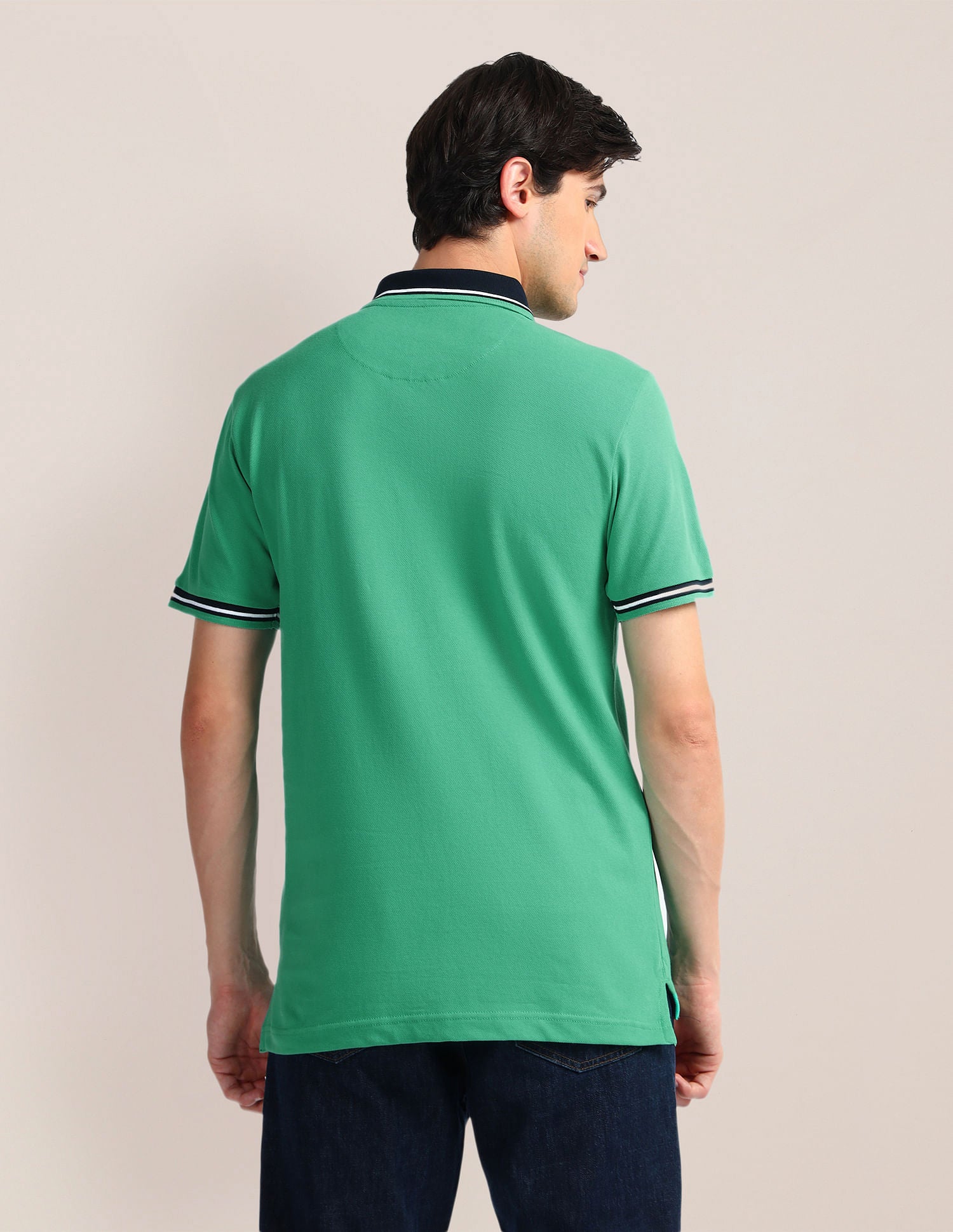 Contrast Collar Slim Polo Shirt Green - U.S. POLO ASSN. | Large
