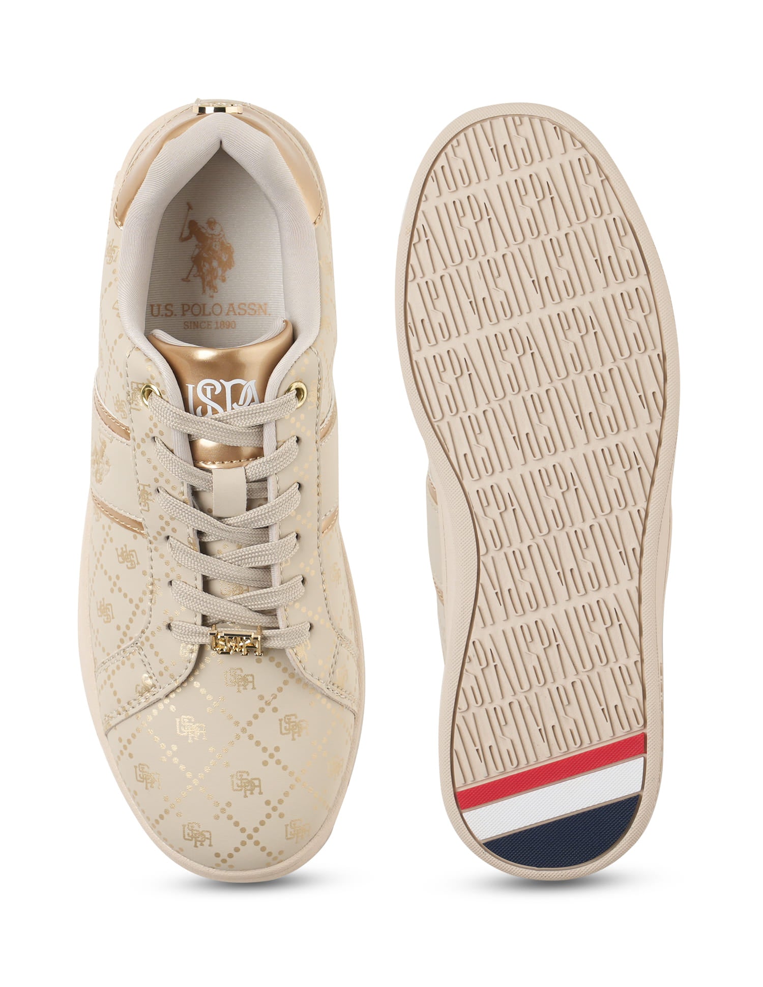 Women Brand Print Harriet Sneakers Beige - U.S. Polo Assn. India | Large