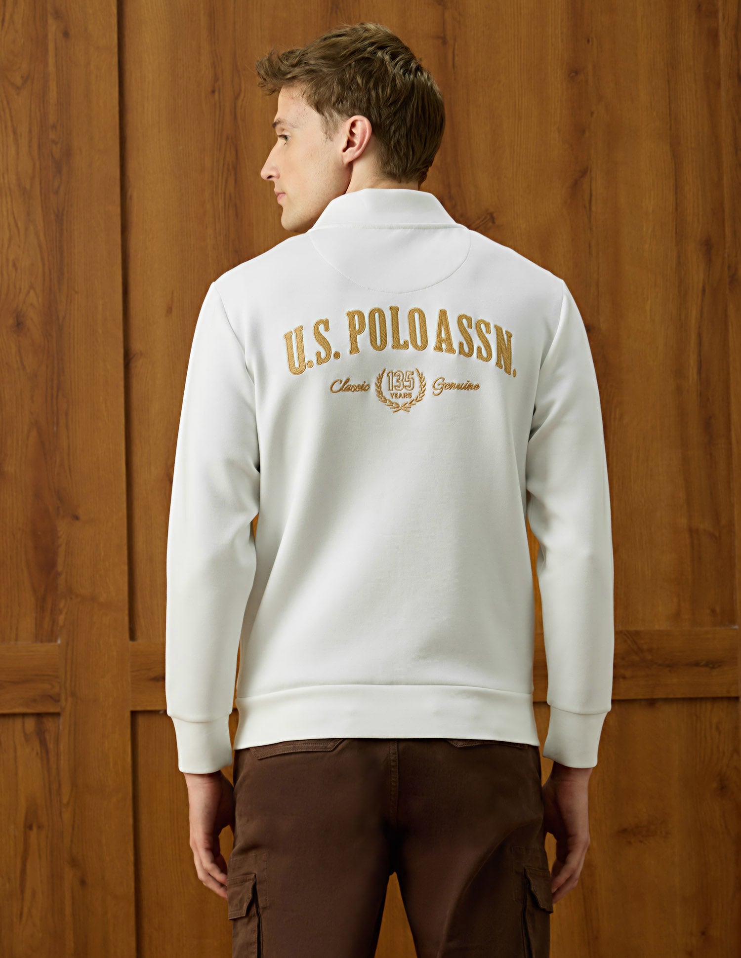 Brand Embroidered Varsity Theatre Zipper Sweatshirt White - U.S. POLO ASSN. | Large