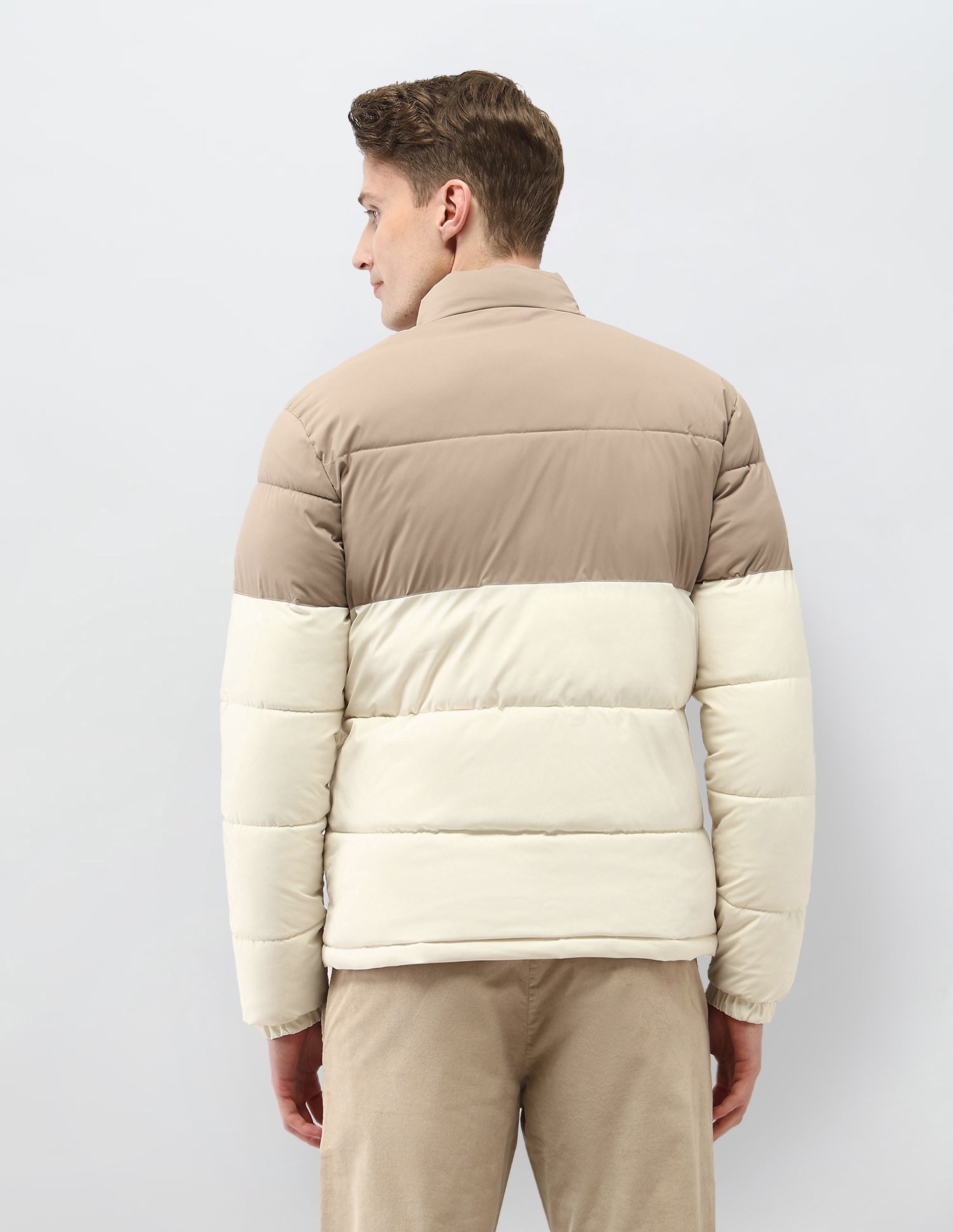 Colour Blocked Regular Fit Puffer Jacket Beige - U.S. Polo Assn. India | Large