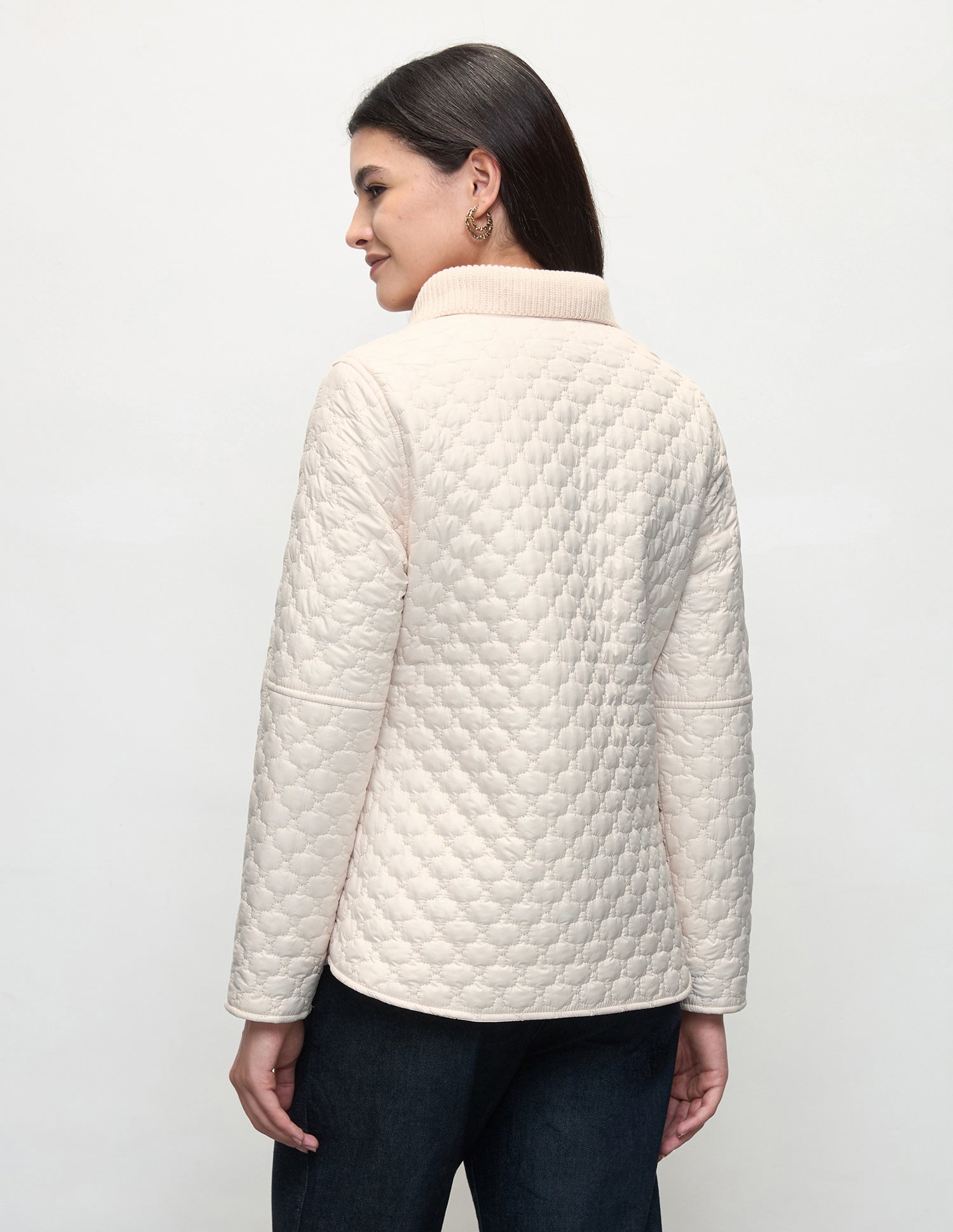 Solid Regular Fit Quilted Jacket Off-White - U.S. Polo Assn. India | Large