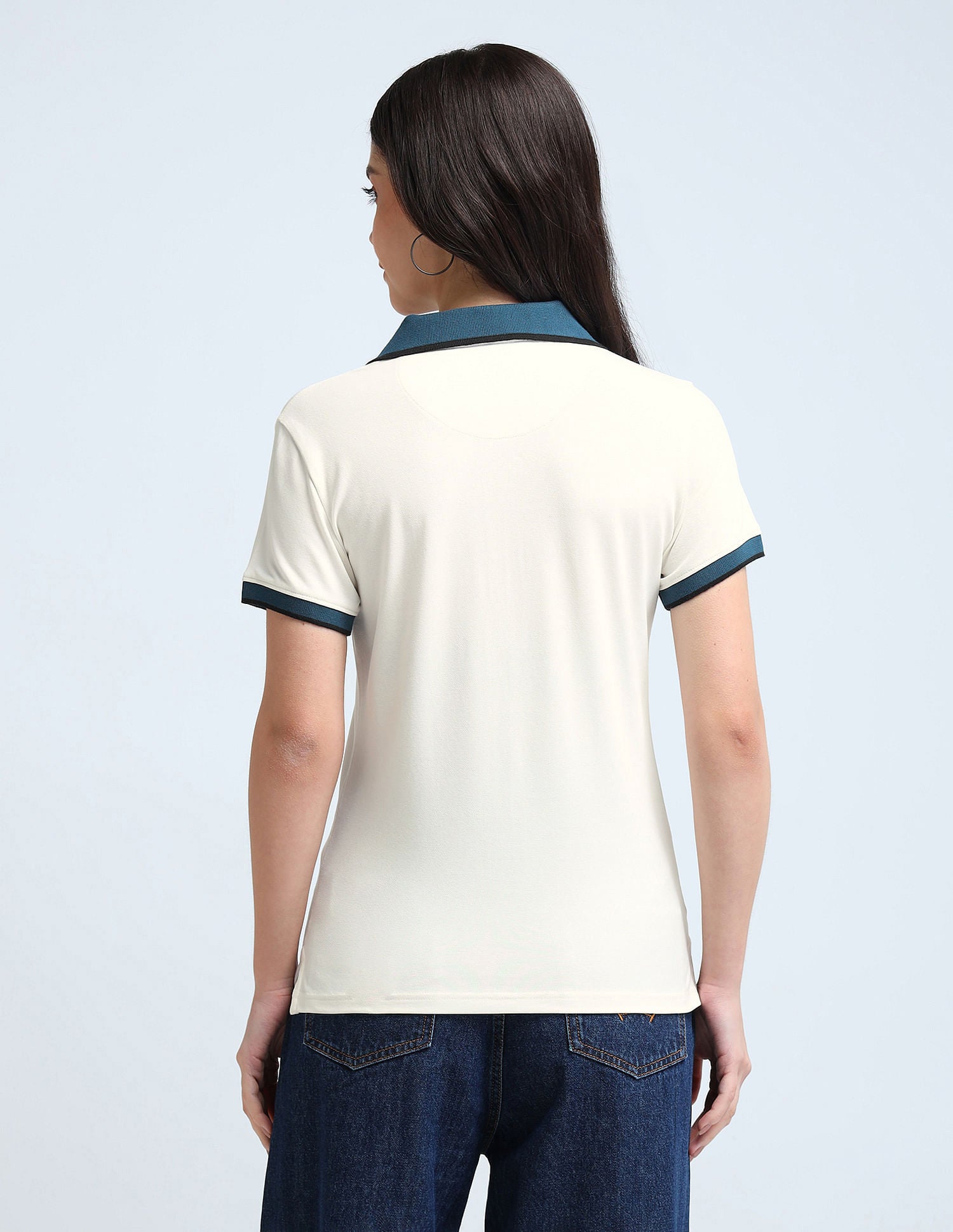 Contrast Collar Zipper Polo Shirt Off White - U.S. POLO ASSN. | Large