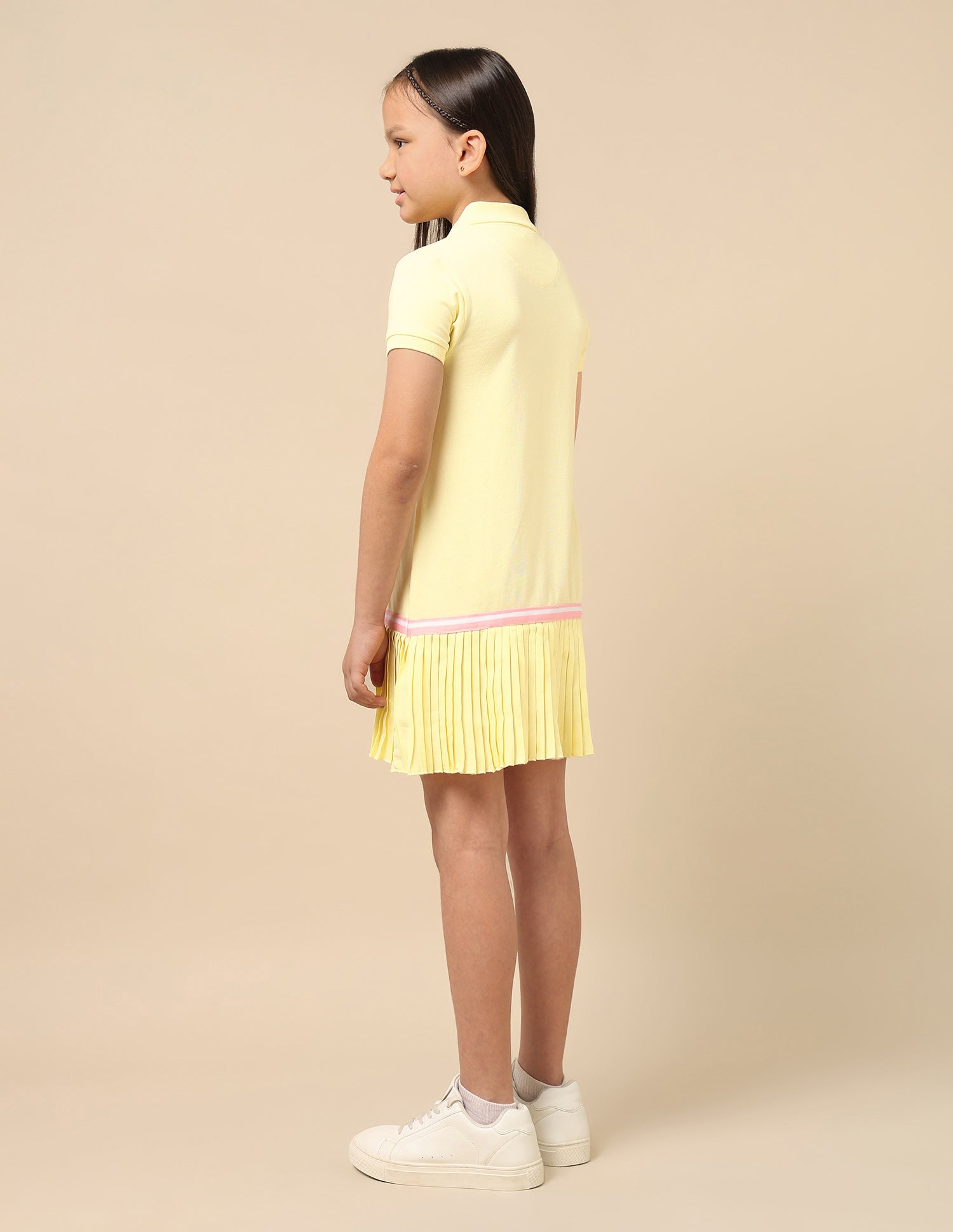 Girls Flared Hem Solid Polo Dress Yellow - U.S. Polo Assn. India | Large