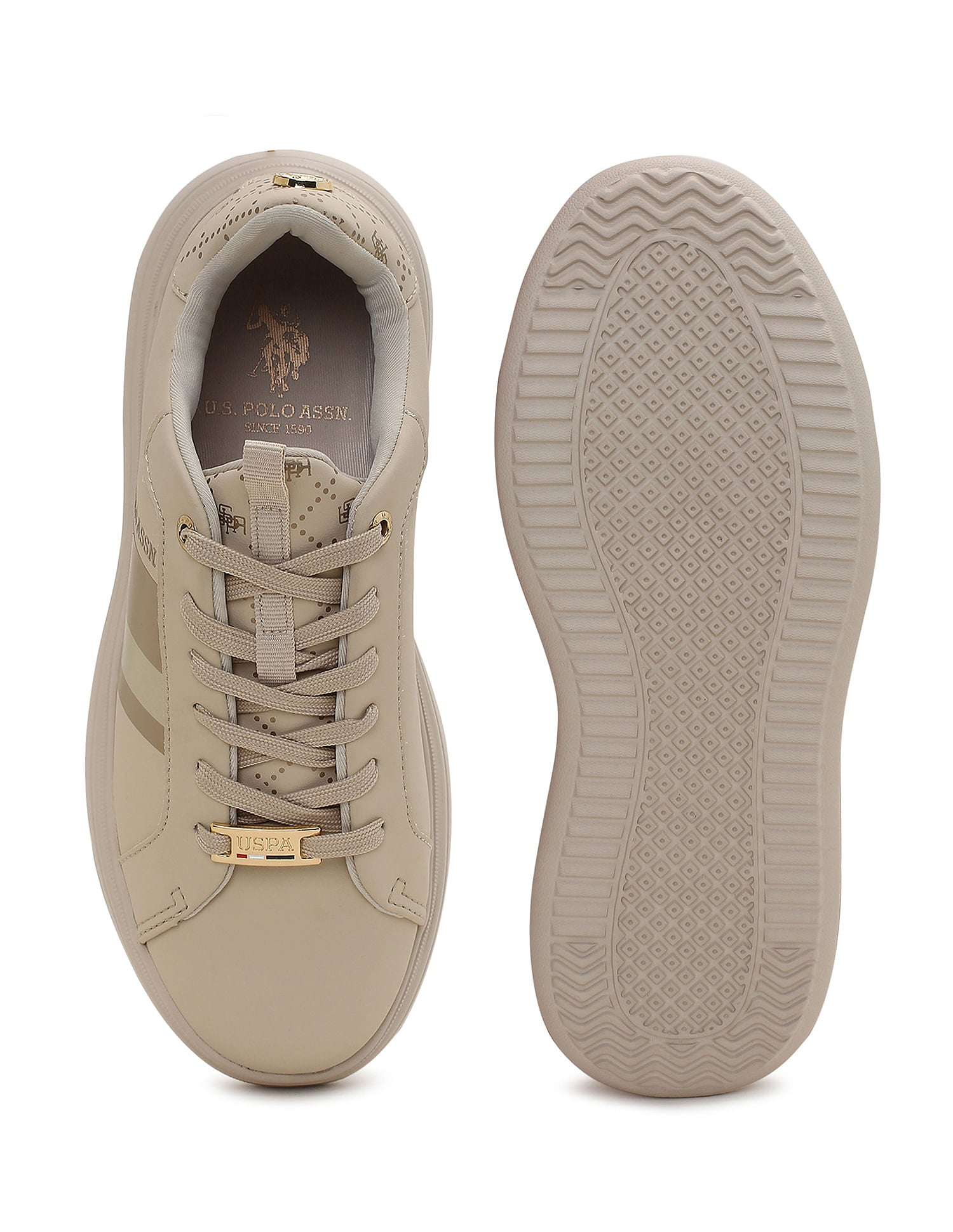 Round Toe Solid Clara 2.0 Sneakers Beige - U.S. Polo Assn. India | Large