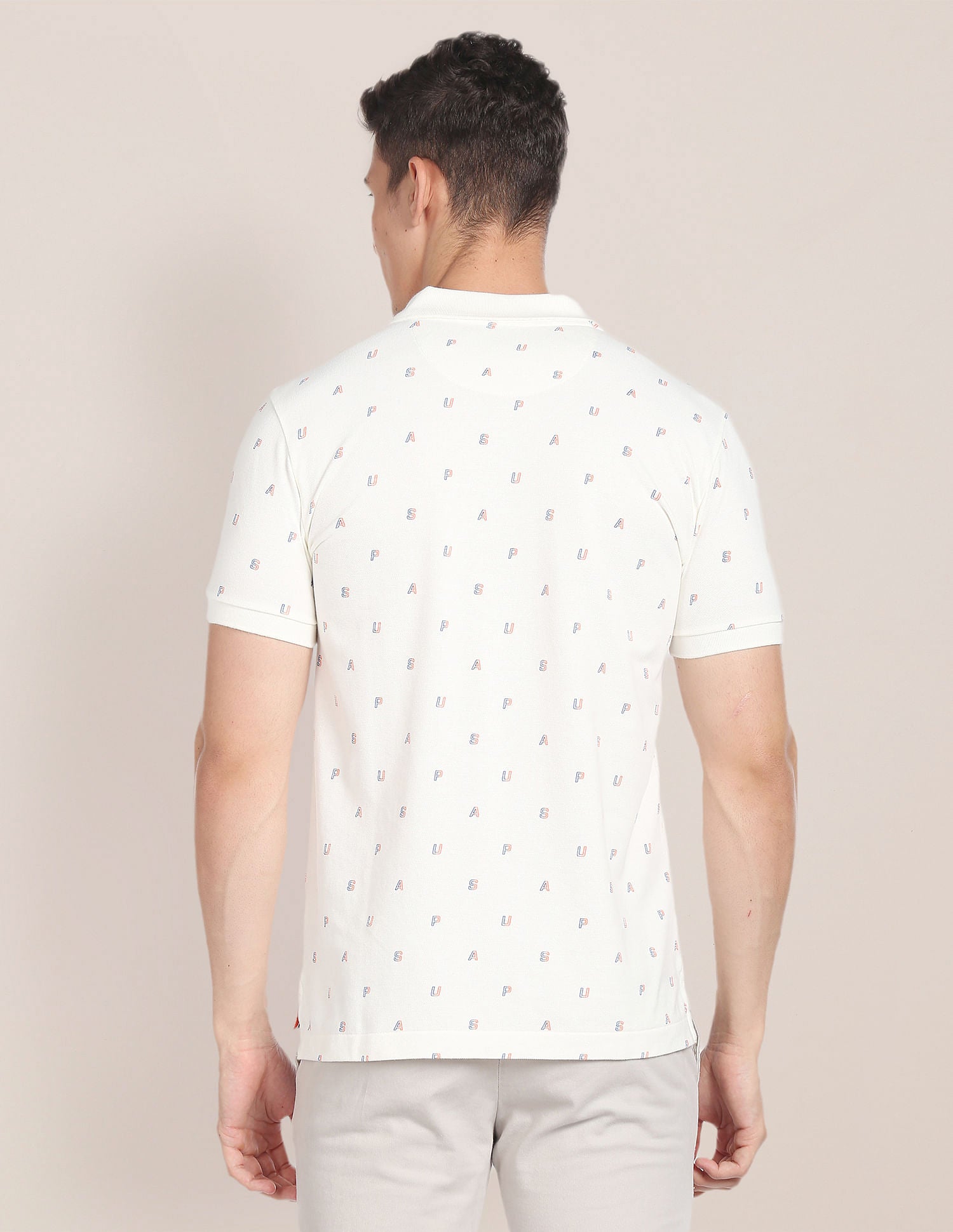 Typographic Print Cotton Polo Shirt White - U.S. Polo Assn. India | Large