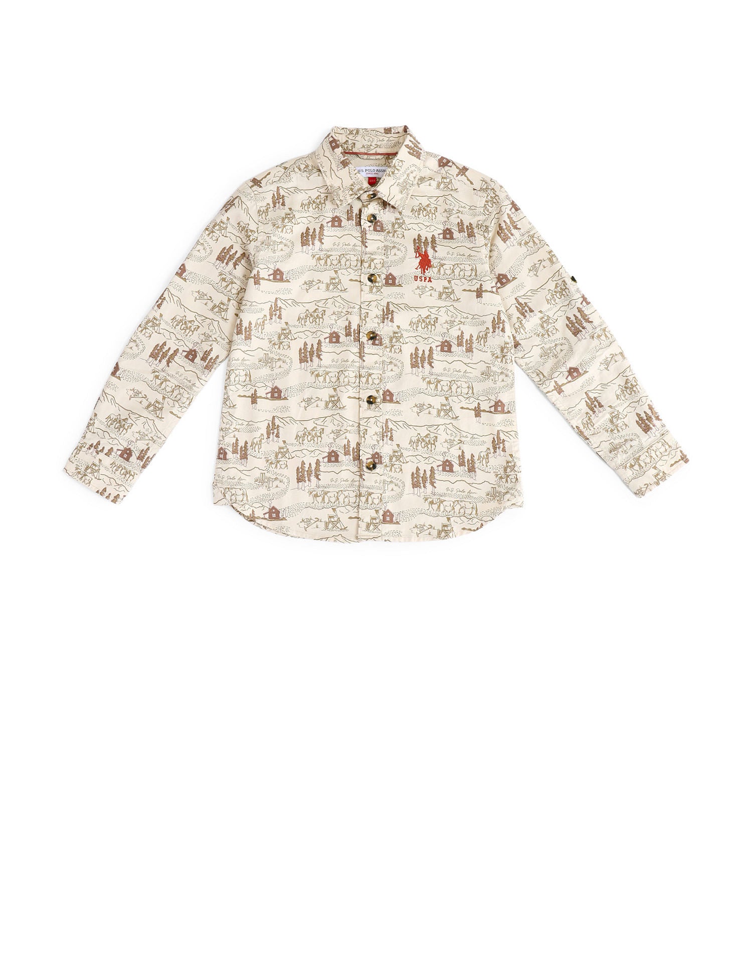 Boys Pure Cotton Regular Fit Shirt Beige - U.S. Polo Assn. India | Large