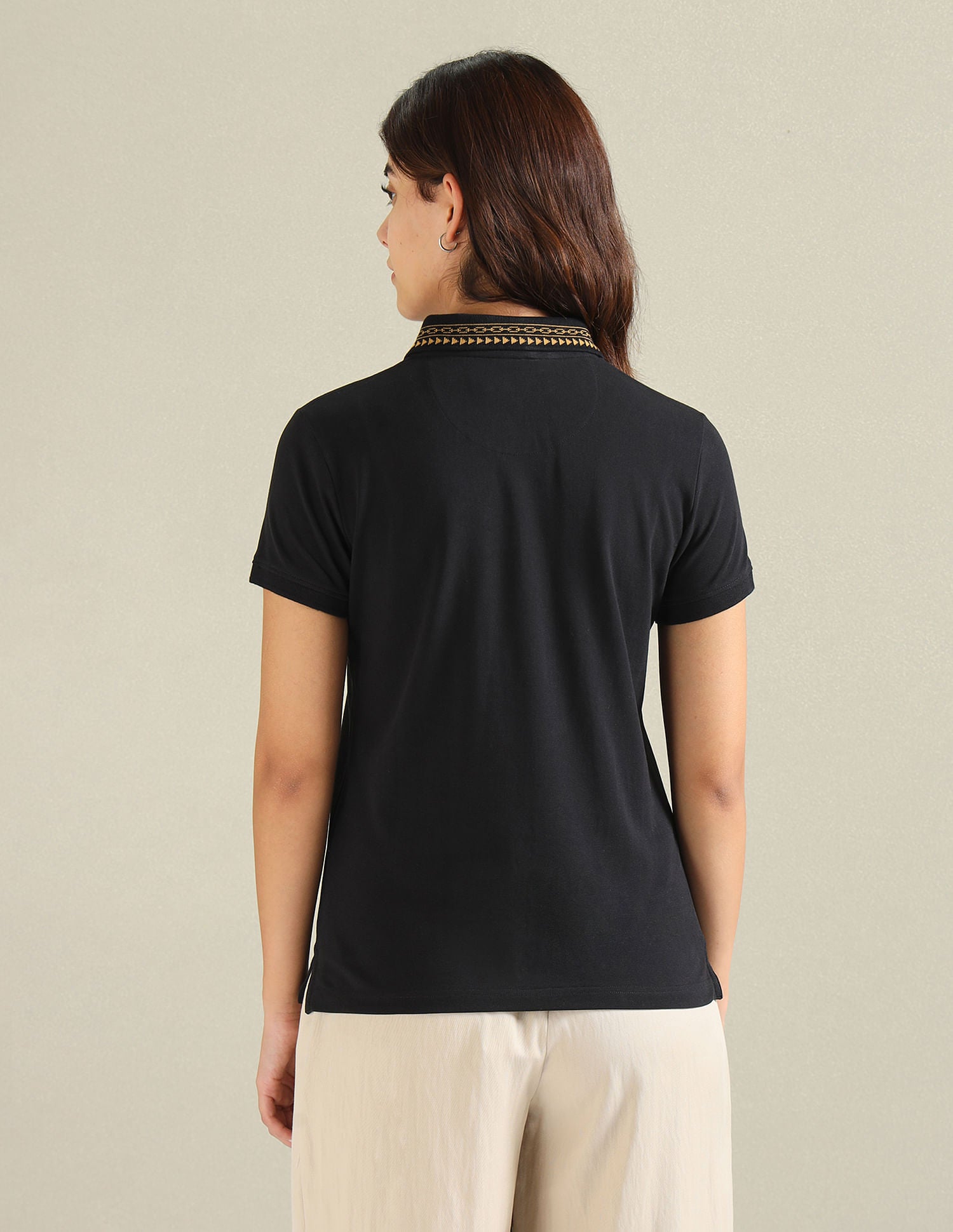 Geometric Detail Pique Polo Shirt Black - U.S. POLO ASSN. | Large