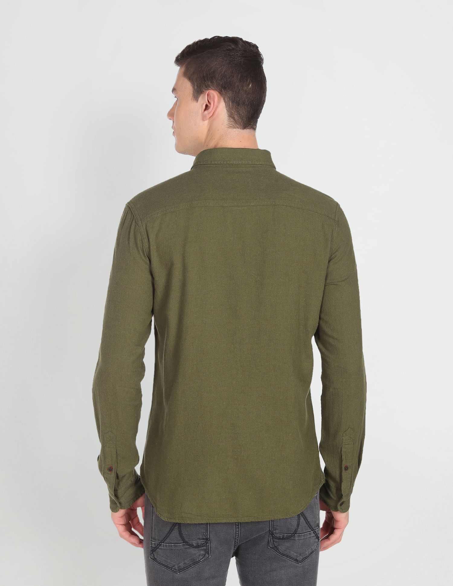 Button Down Collar Twill Casual Shirt Olive - U.S. Polo Assn. India | Large