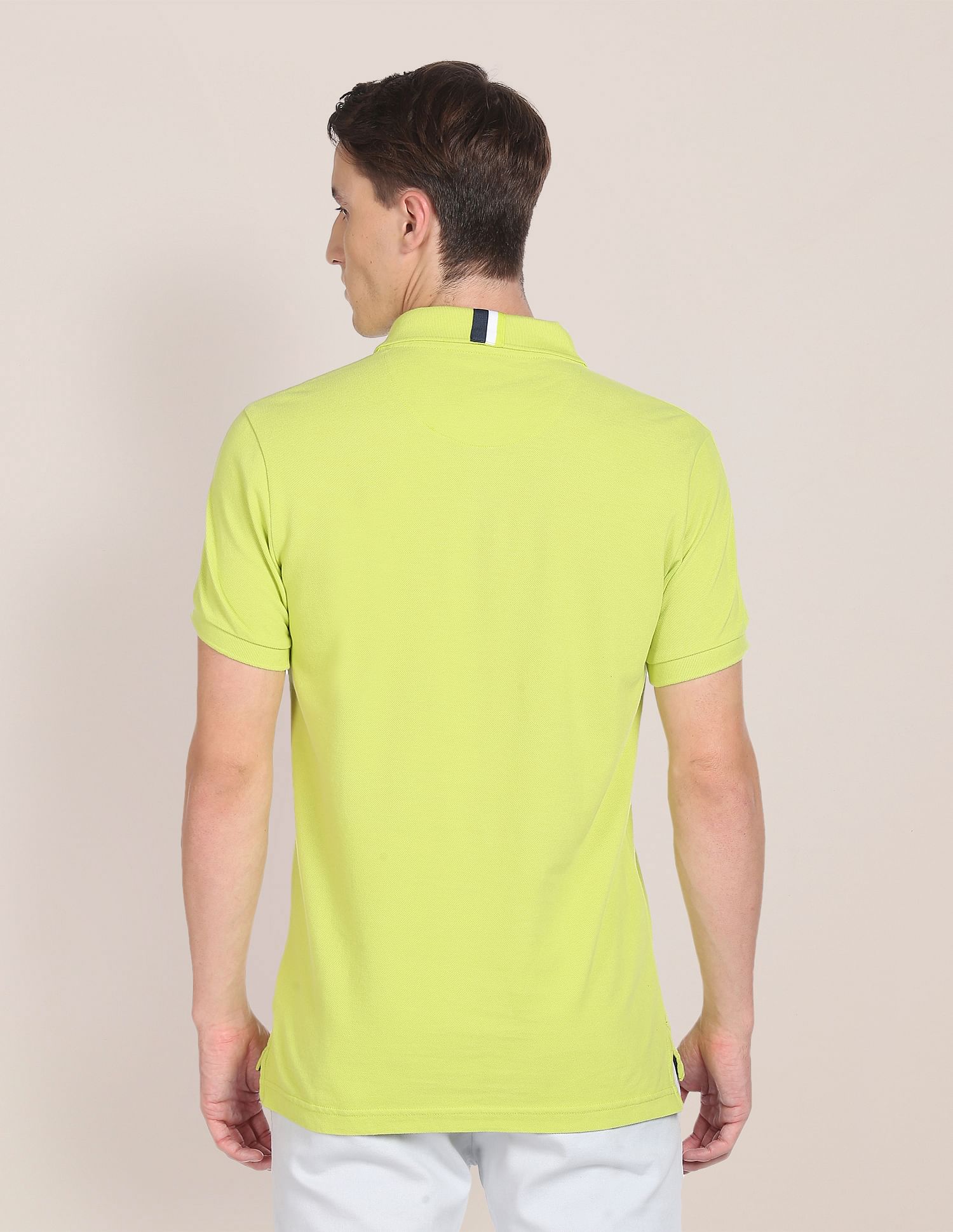 Striped Tape Solid Pure Cotton Polo Shirt Lime Green - U.S. Polo Assn. India | Large