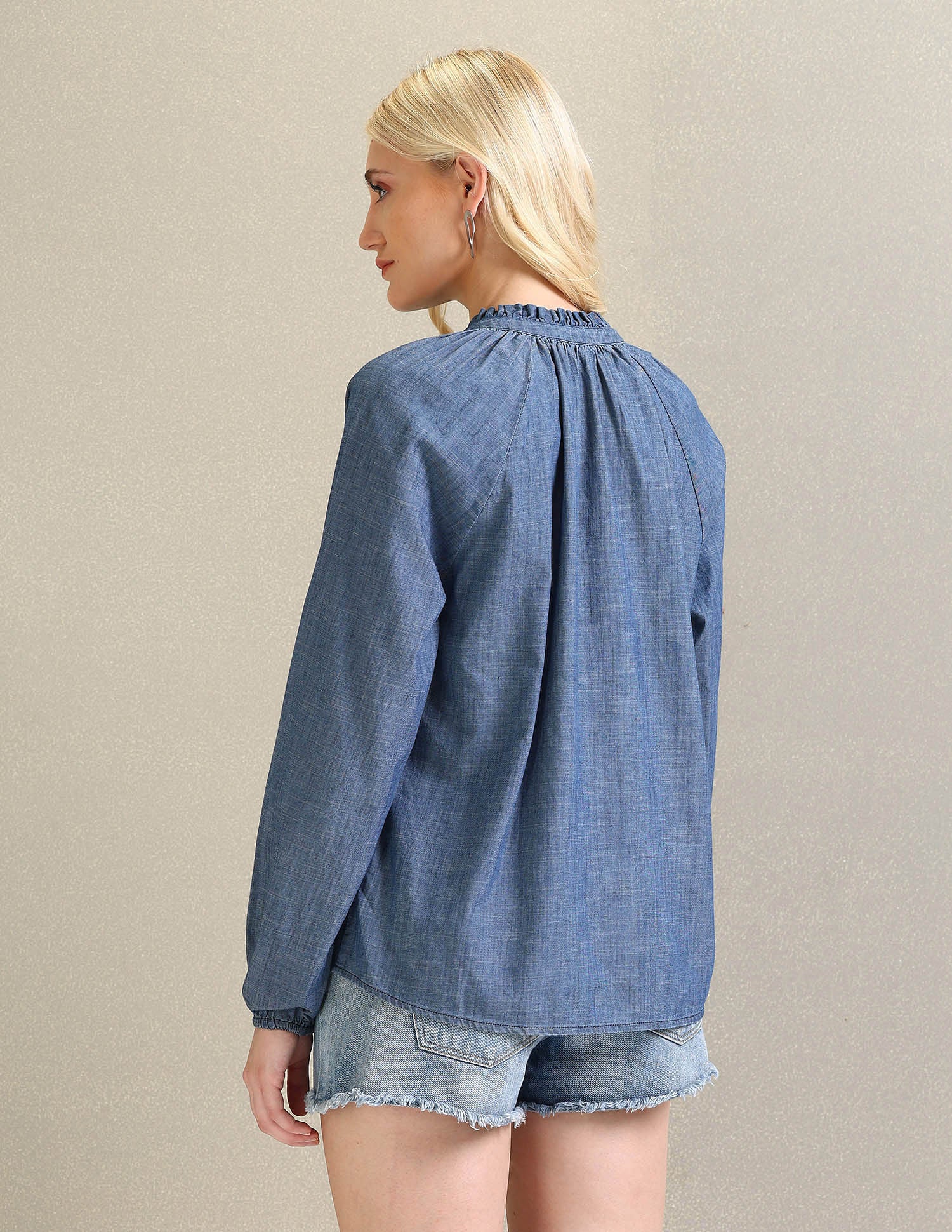 Raglan Sleeve Chambray Shirt Blue - U.S. Polo Assn. India | Large