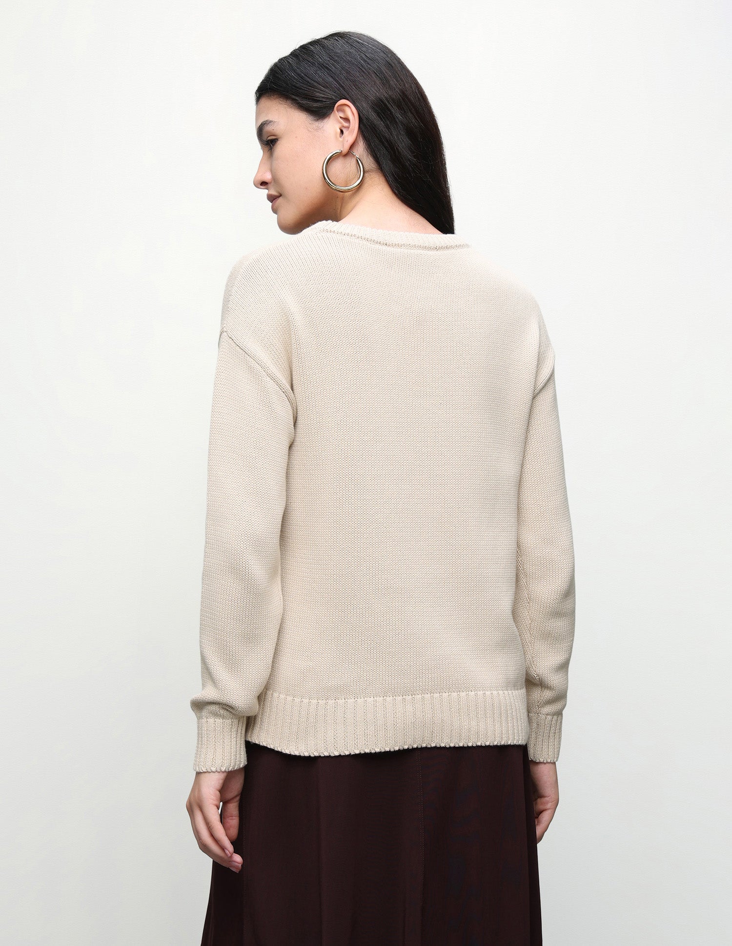 Cable Patterned Knit Relaxed Fit Sweater Ecru - U.S. Polo Assn. India | Large
