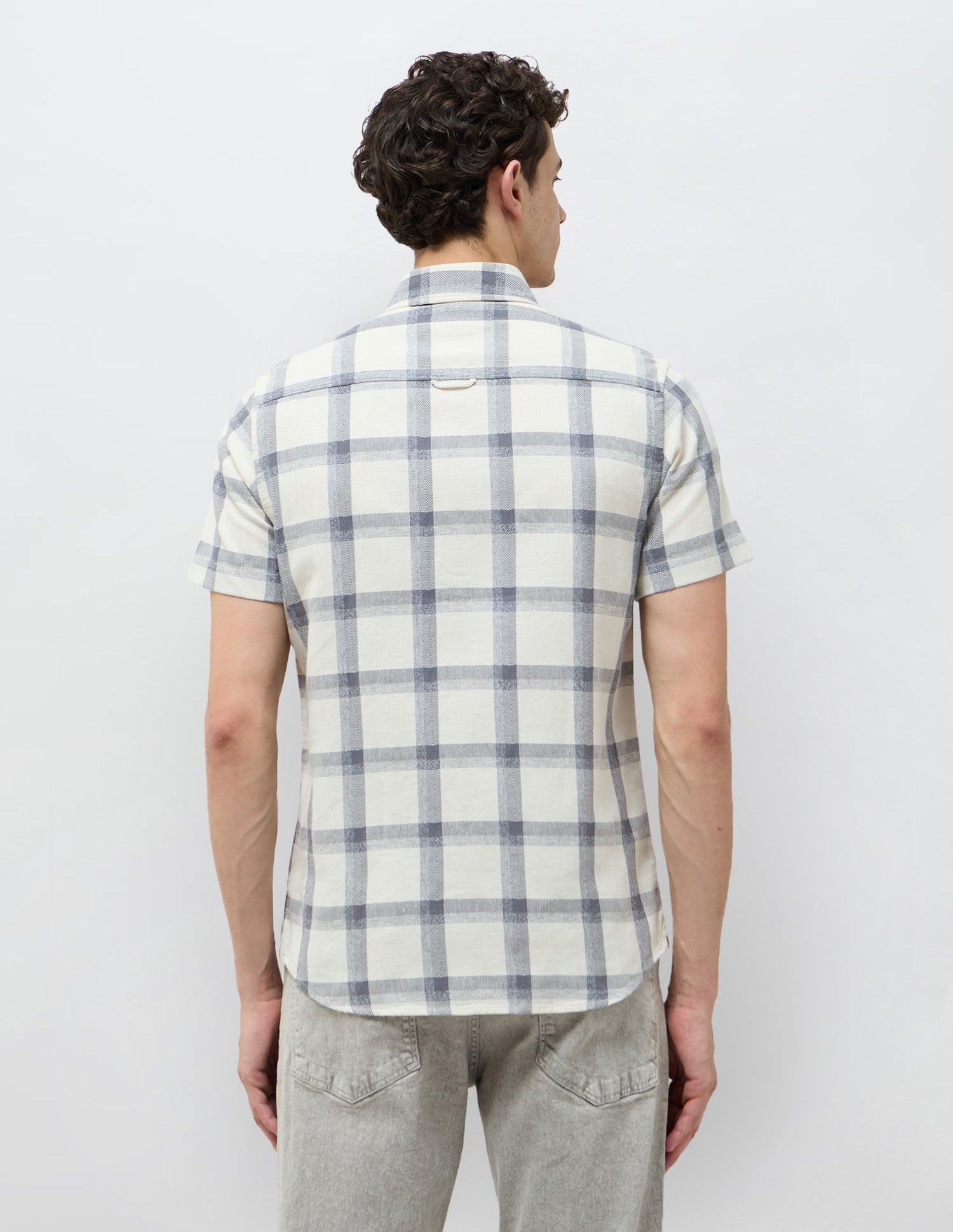 Regular Fit Textured With Grid Checked Shirt Off White - U.S. POLO ASSN. | Large