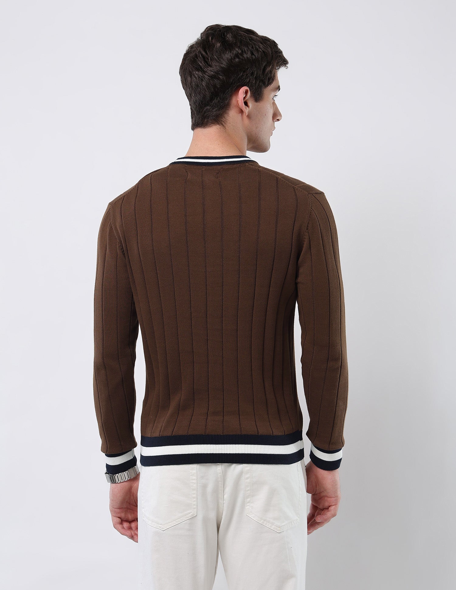 Vertical Striped Patterned Knit Sweater Brown - U.S. POLO ASSN. | Large
