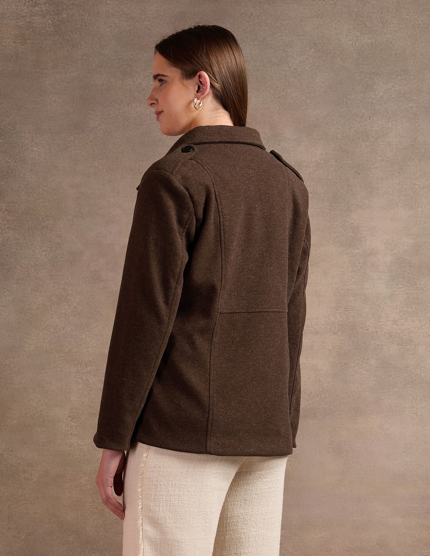 Notched Collar Double-Breasted Jacket Brown - U.S. POLO ASSN. | Large