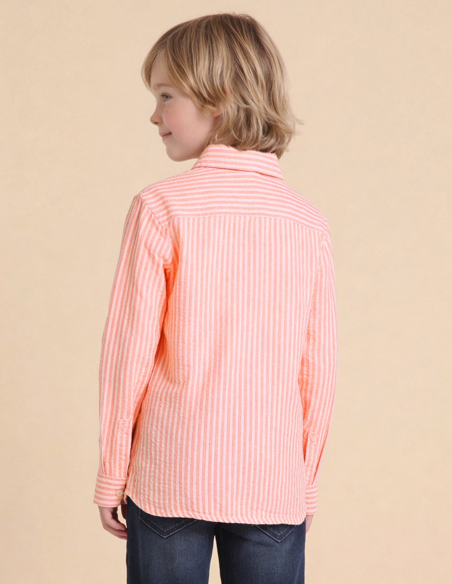 Vertical Striped Seersucker Shirt Orange - U.S. Polo Assn. India | Large