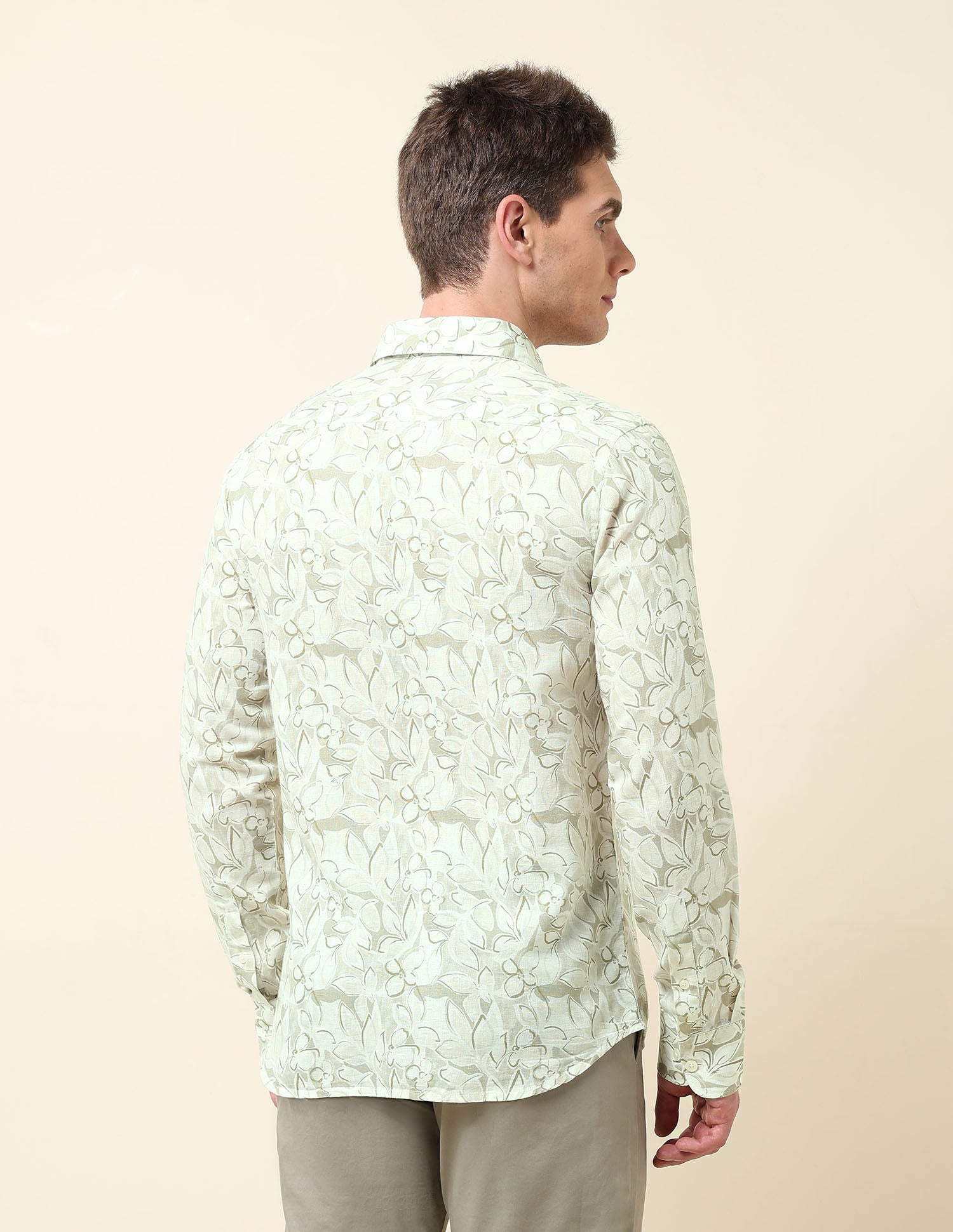 Floral Printed Tailored Fit Shirt Light Olive - U.S. POLO ASSN. | Large