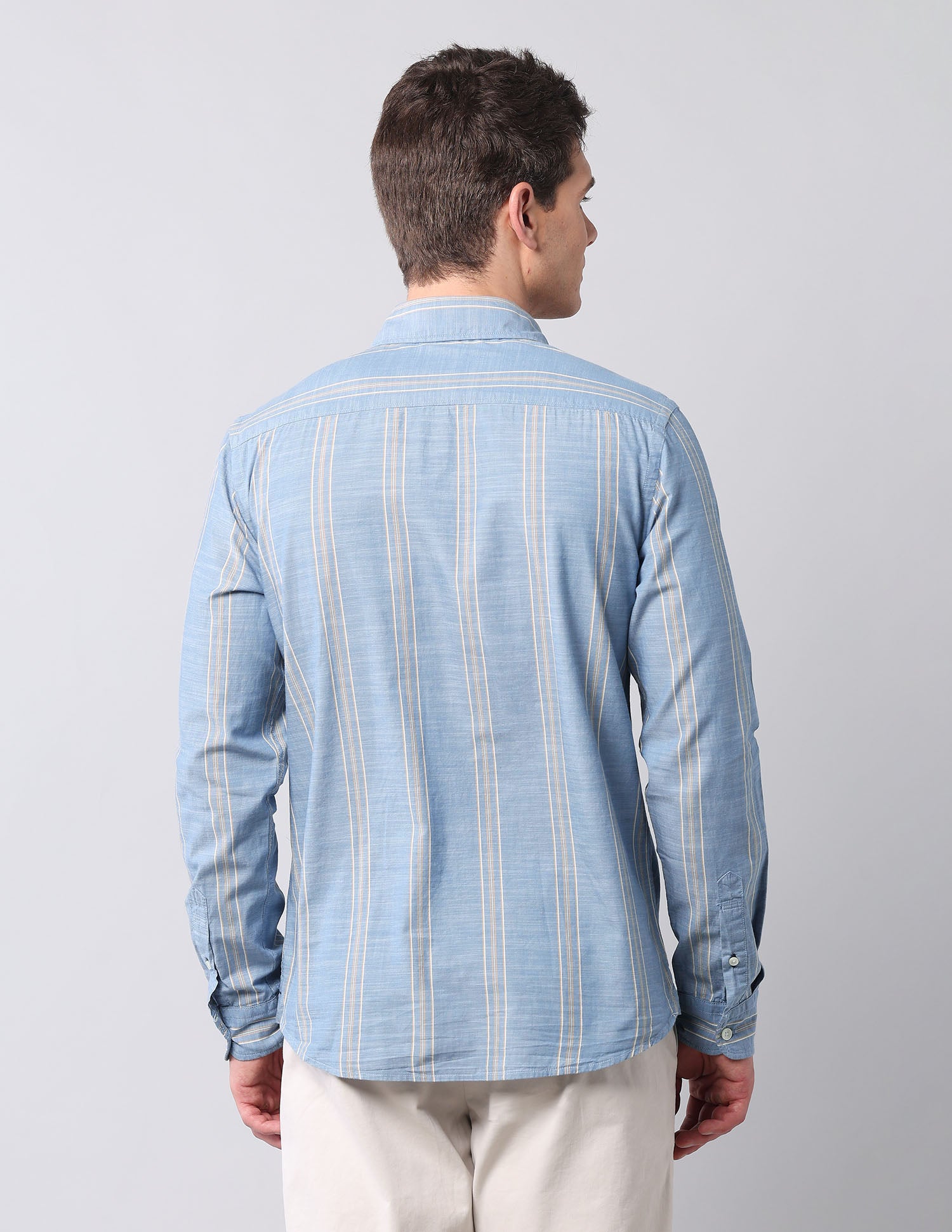 Vertical Striped Pure Cotton Shirt Blue - U.S. Polo Assn. India | Large