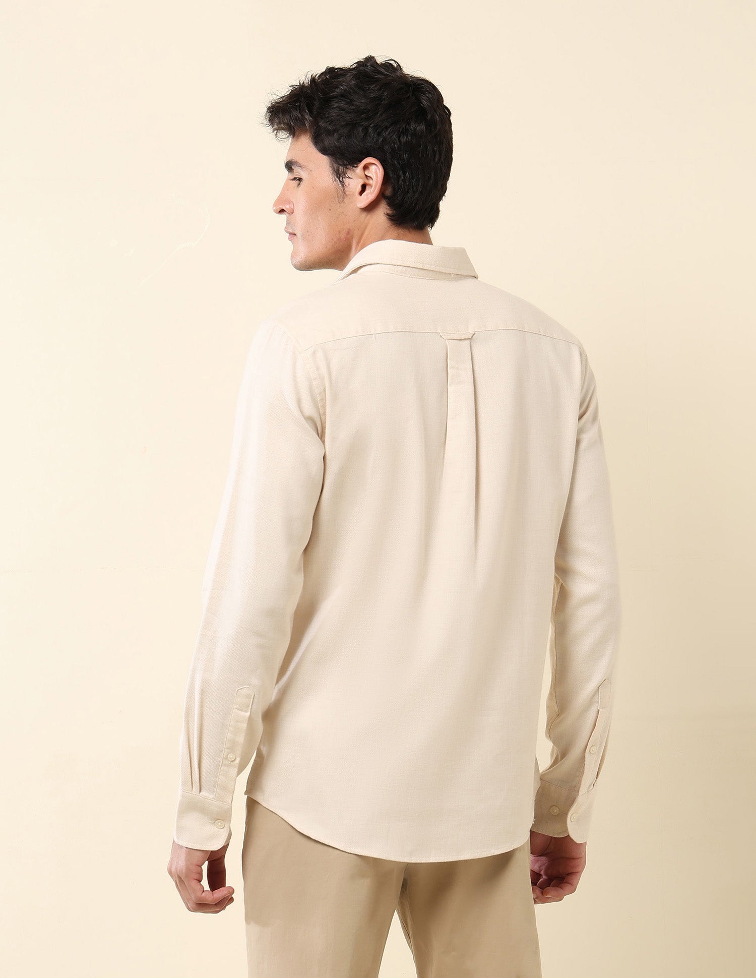 Tailored Fit Pure Cotton Dobby Shirt Khaki - U.S. Polo Assn. India | Large