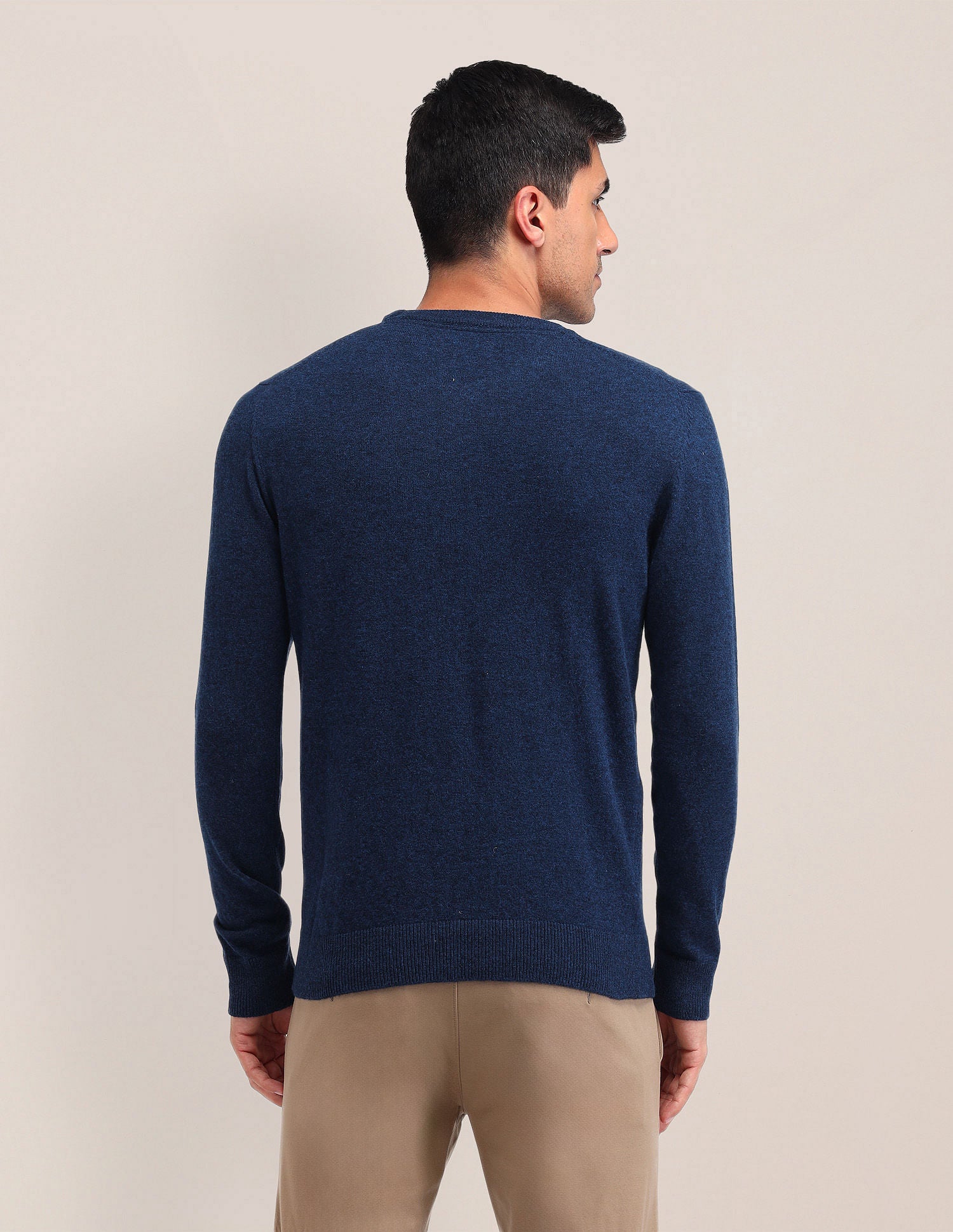 Regular Fit Solid Sweater Dark Blue - U.S. Polo Assn. India | Large