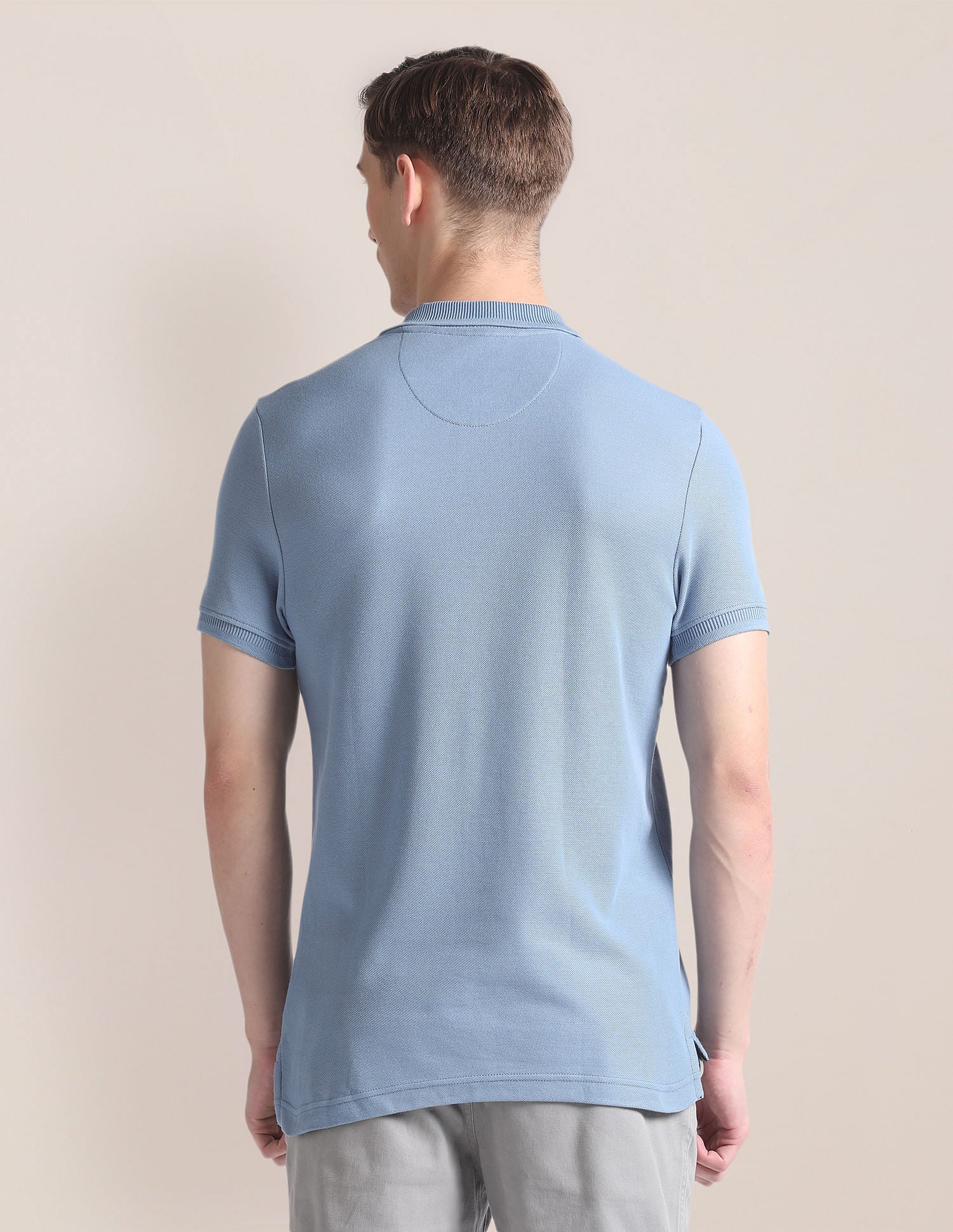 Solid Cotton Polo Shirt Blue - U.S. Polo Assn. India | Large