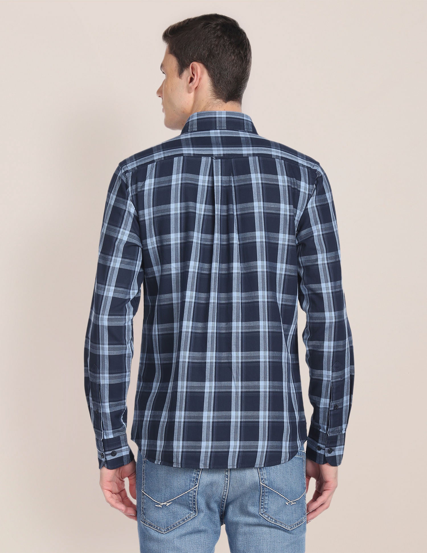 Spread Collar Tartan Check Shirt Dark Blue - U.S. Polo Assn. India | Large