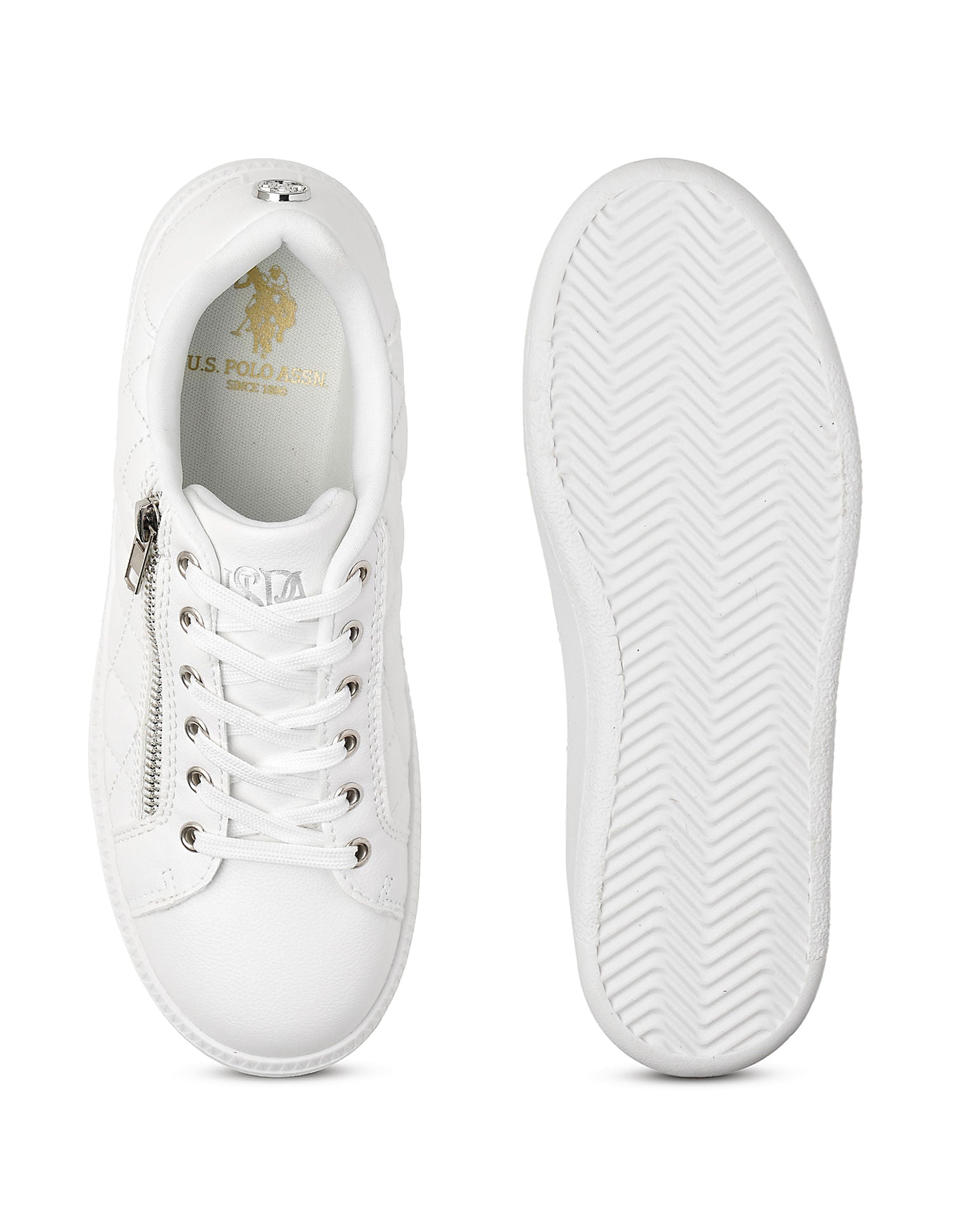 Textured Gabriella Metallic Logo Sneakers White - U.S. POLO ASSN. | Large