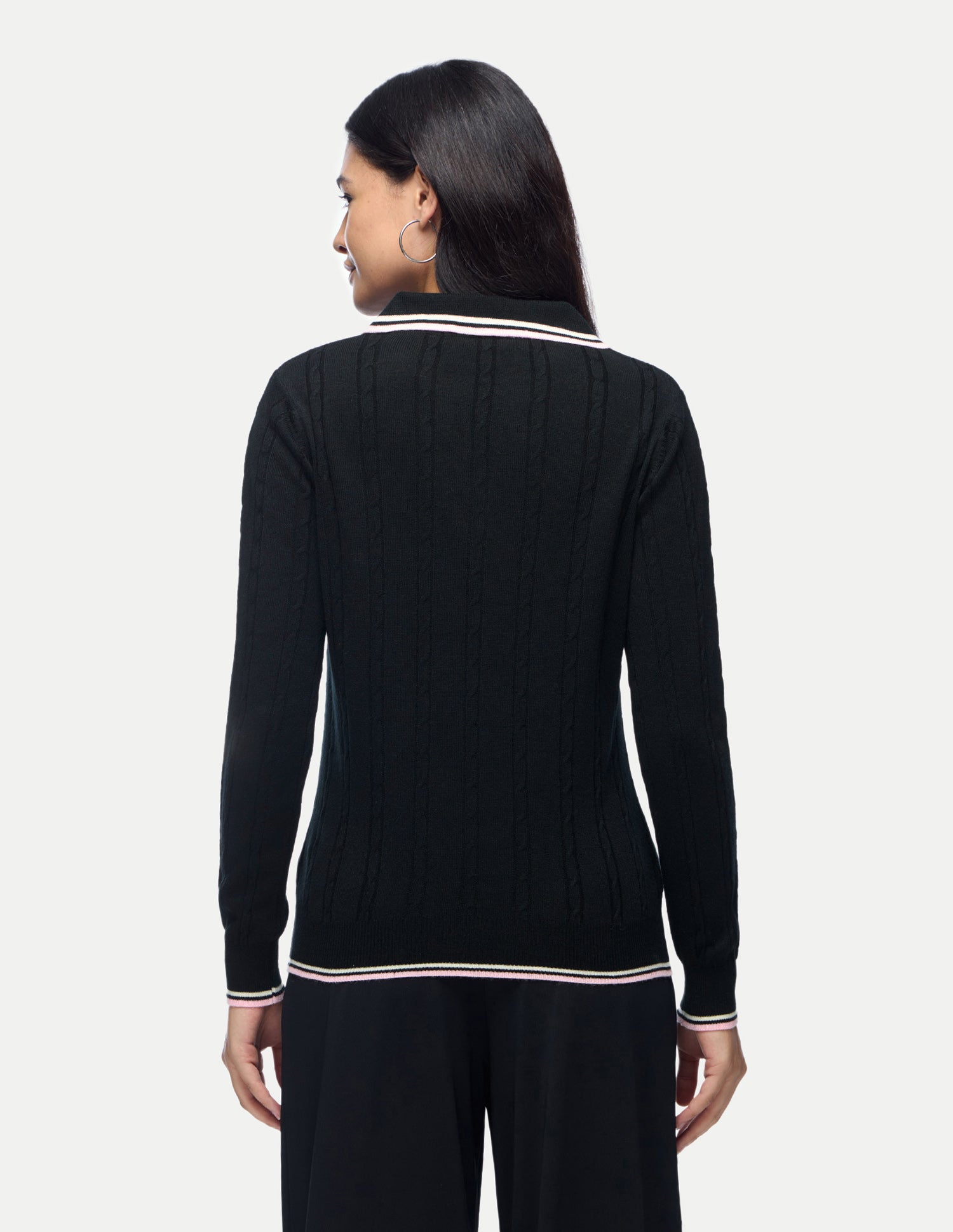 Cable Patterned Knit Regular Fit Sweater Black - U.S. Polo Assn. India | Large