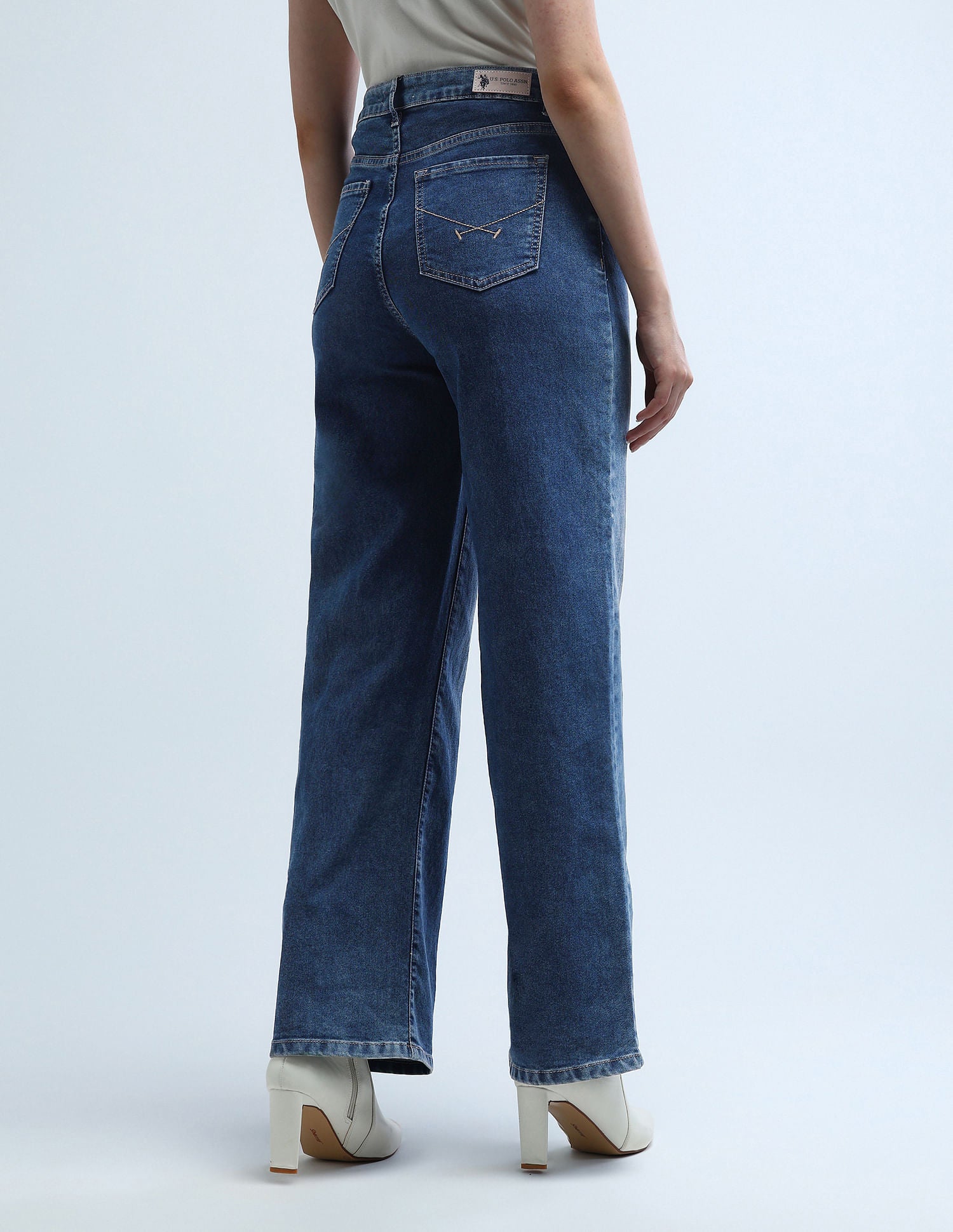 High Rise Wideleg Stretchable Jeans Blue - U.S. POLO ASSN. | Large