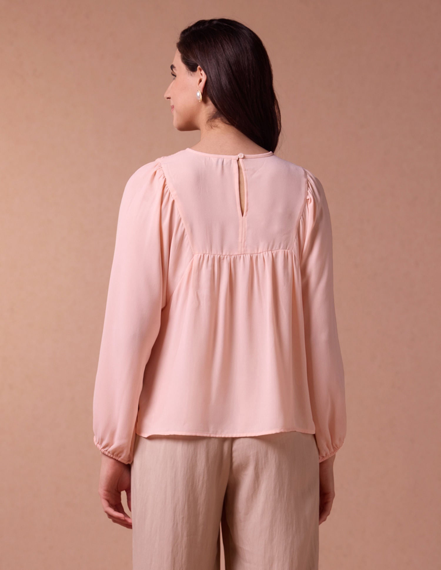 Loose Fit Lace Yoke Top Peach - U.S. POLO ASSN. | Large