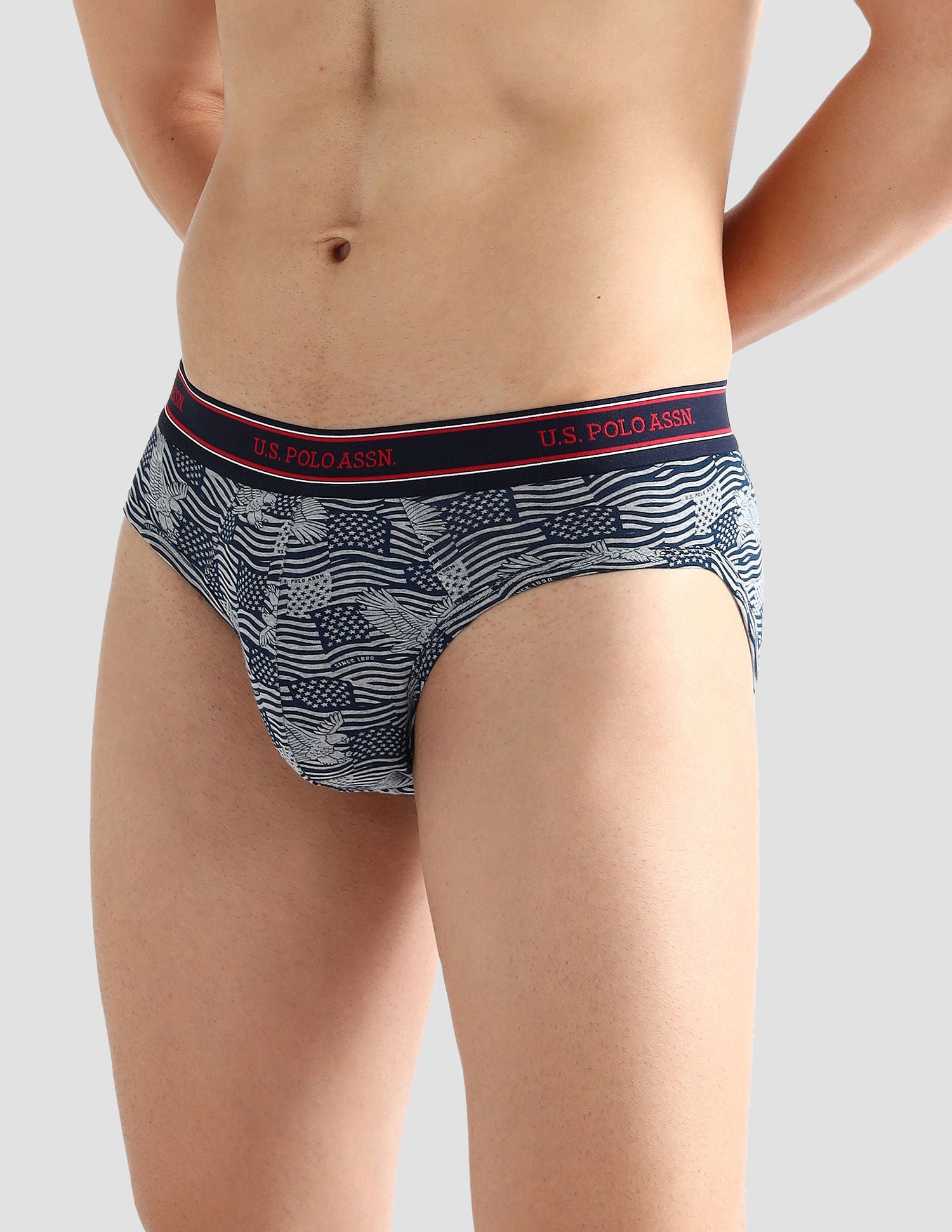 Elasticized Waist Printed I615 Briefs - Pack Of 2 Tile Blue and Grey Melange - U.S. POLO ASSN. | Large