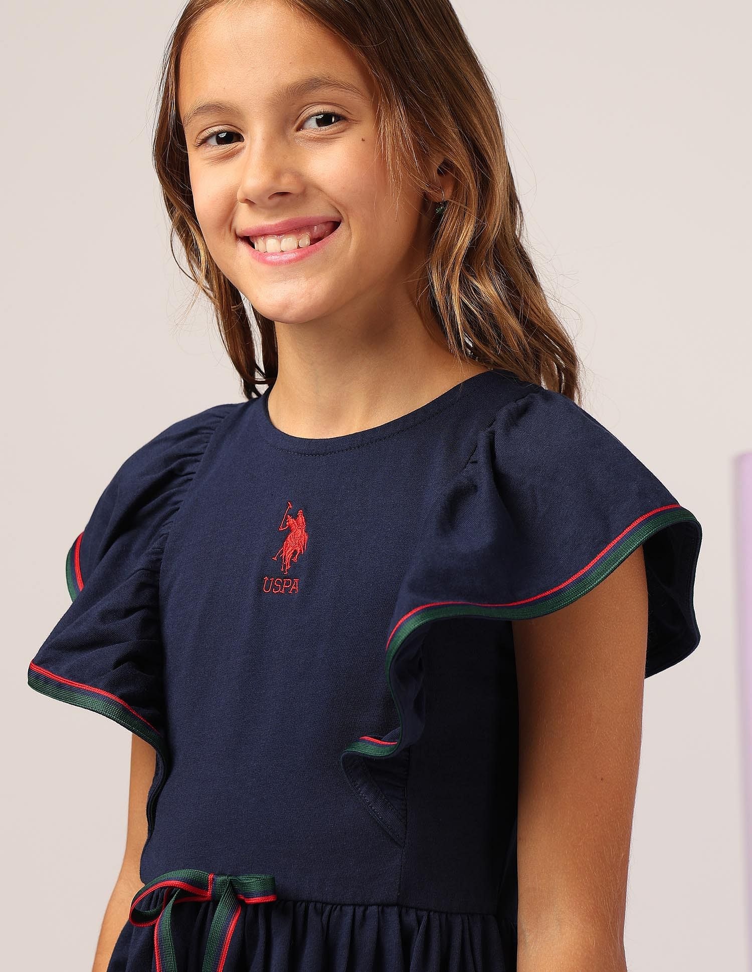 Girls Ruffles Fit And Flare Dress Navy - U.S. POLO ASSN. | Large