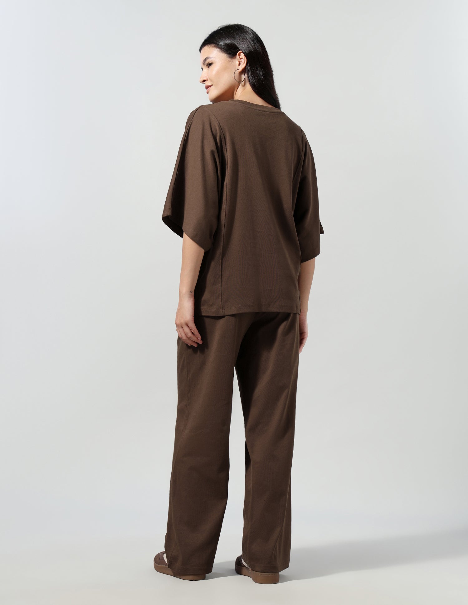 Solid T-Shirt With Wide Leg Track Pants Brown - U.S. Polo Assn. India | Large