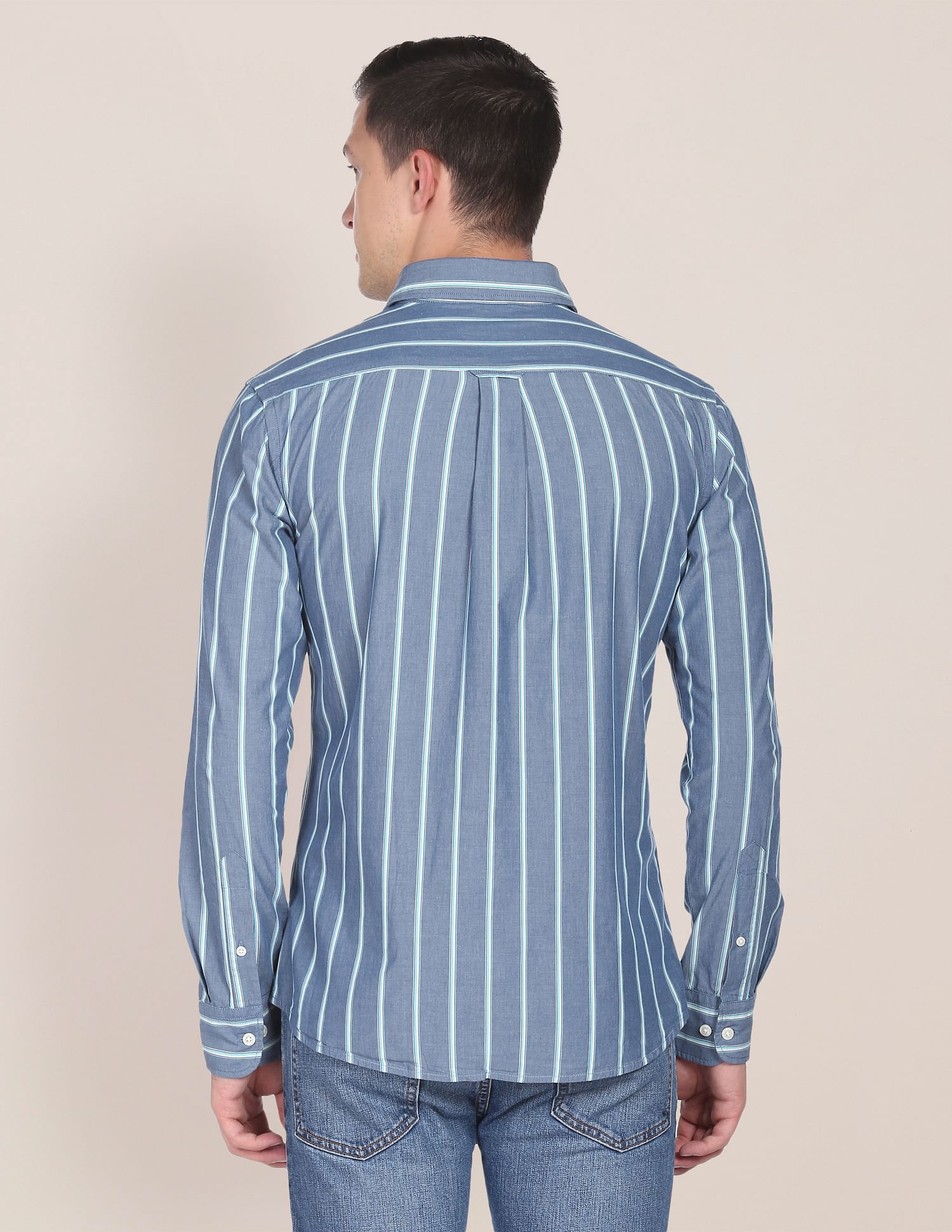 Vertical Stripe Pinpoint Oxford Casual Shirt Blue - U.S. POLO ASSN. | Large