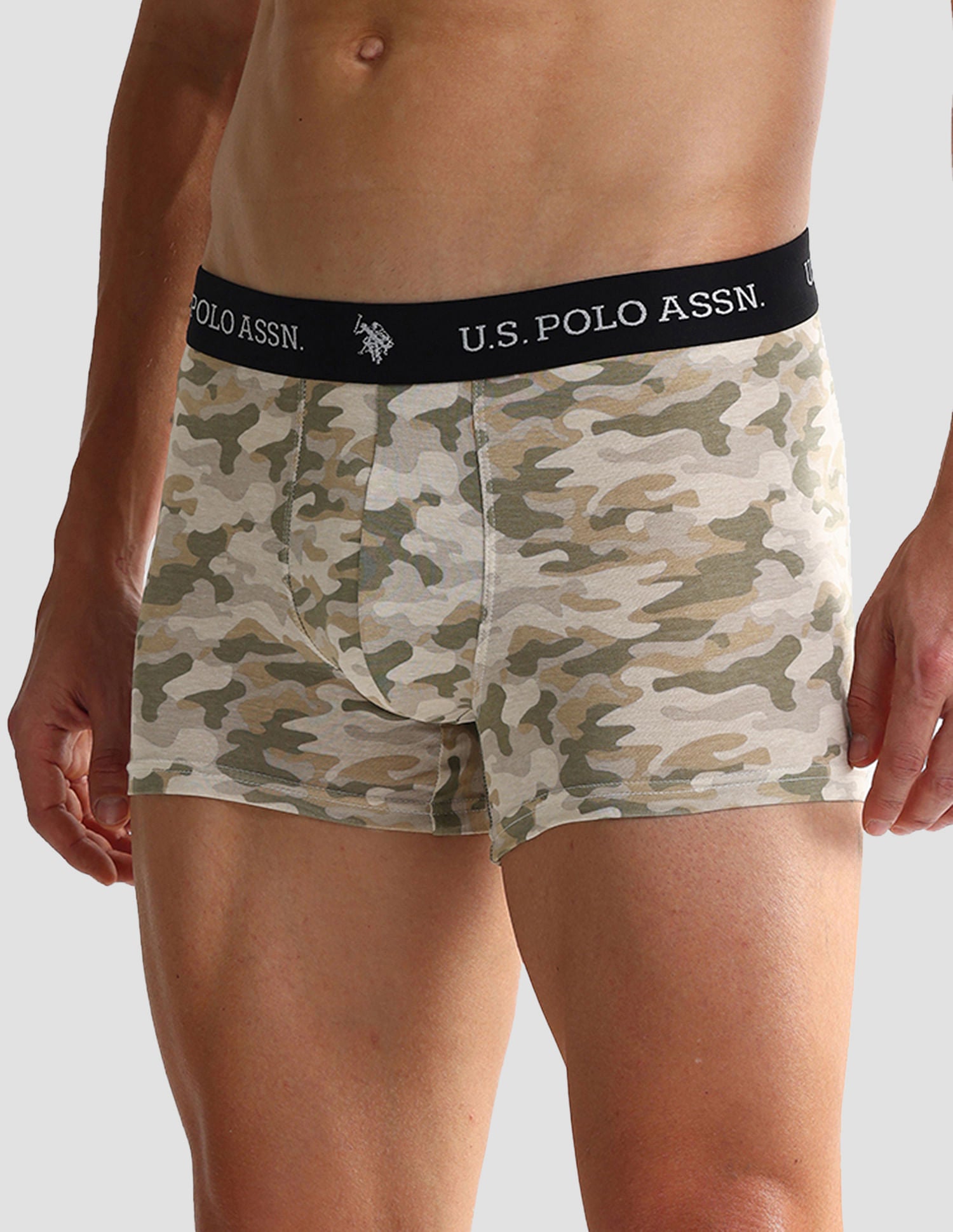 Elastic Waistband Ribbed Solid OET10 Trunks - Pack Of 2 Camo Beige and Beige - U.S. POLO ASSN. | Large
