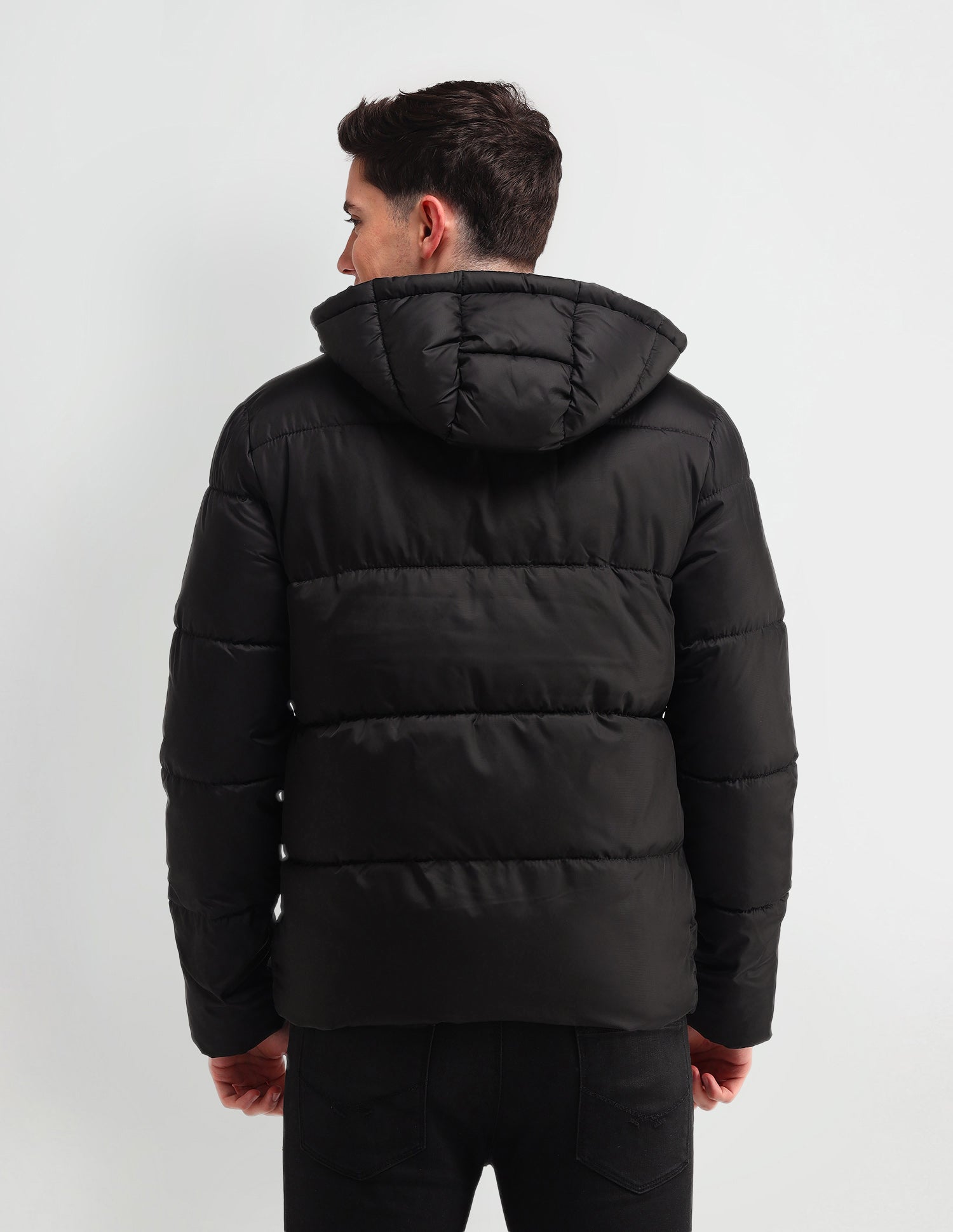 Solid Hooded Puffer Jacket Black - U.S. Polo Assn. India | Large