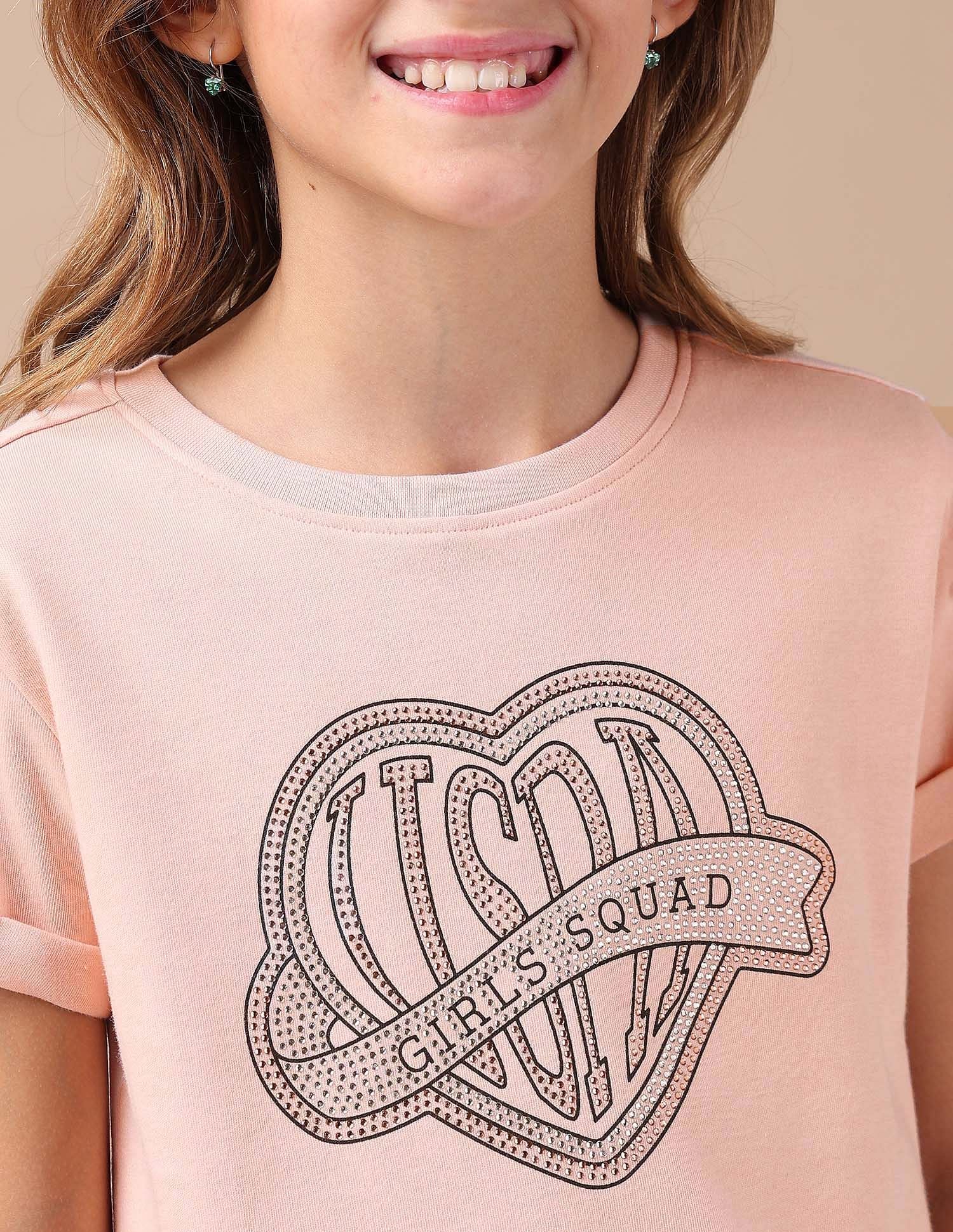 Girls Stud Detailed Relaxed Fit T-Shirt Pink - U.S. POLO ASSN. | Large