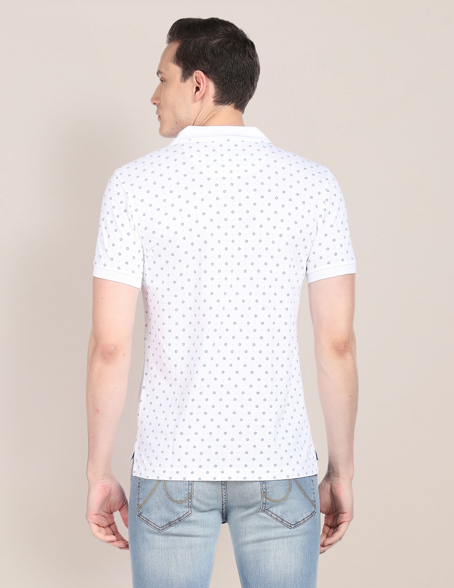 Men White Floral Print Cotton Pique Polo Shirt White - U.S. POLO ASSN. | Large