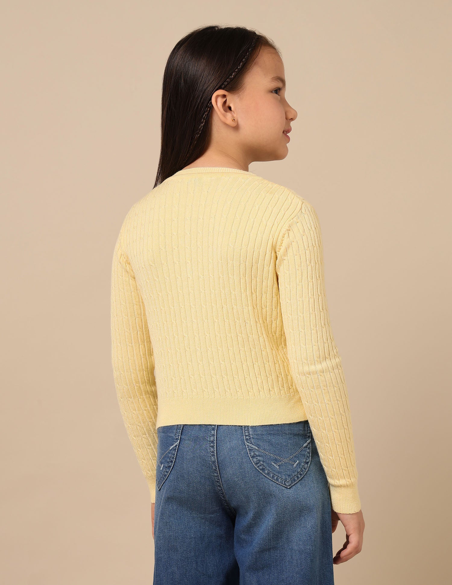 Girls Textured Regular Fit Sweater Light Yellow - U.S. POLO ASSN. | Large