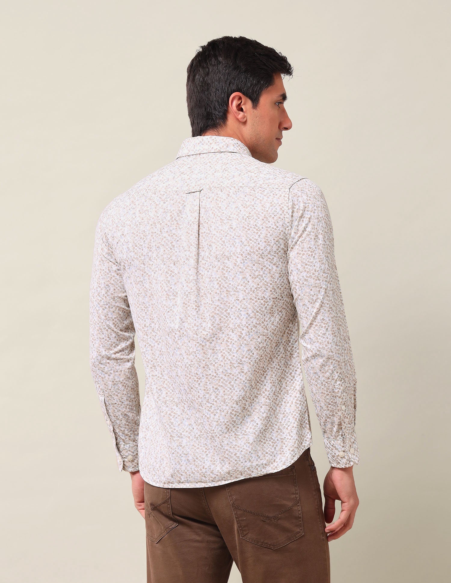 Tailored Fit Geometric Printed Shirt Beige - U.S. Polo Assn. India | Large