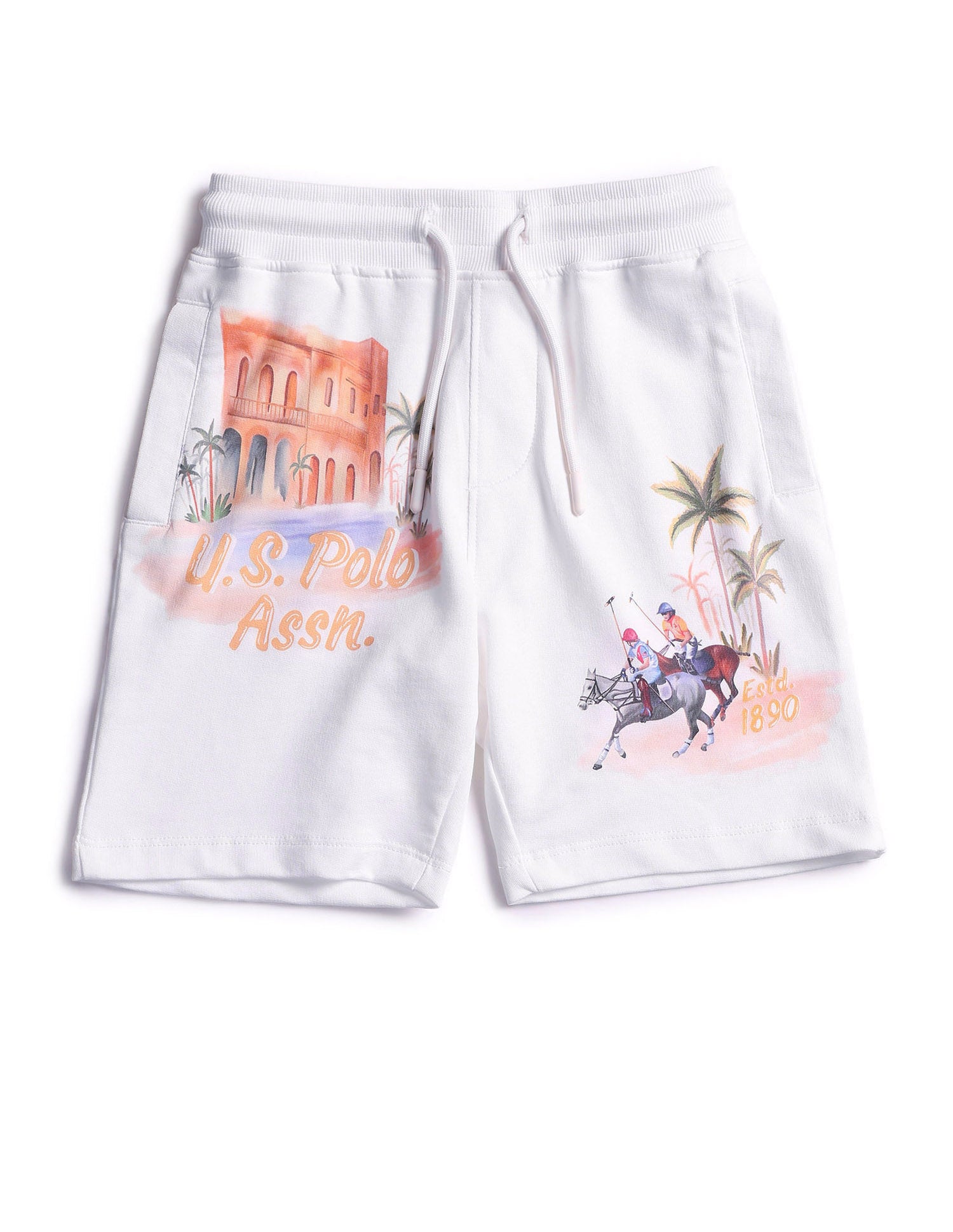 Boys Graphic Printed Regular Fit Shorts White - U.S. POLO ASSN. | Large