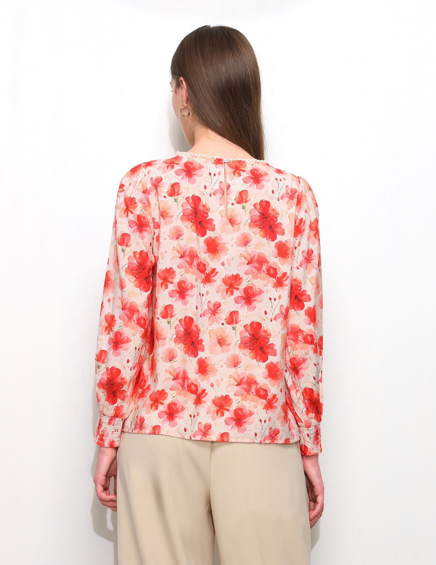 Floral Printed Smocking Sleeve Top Peach - U.S. Polo Assn. India | Large