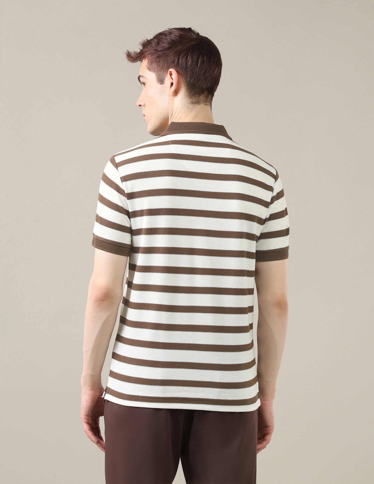 Horizontal Striped Slim Fit Polo Shirt Brown - U.S. Polo Assn. India | Large