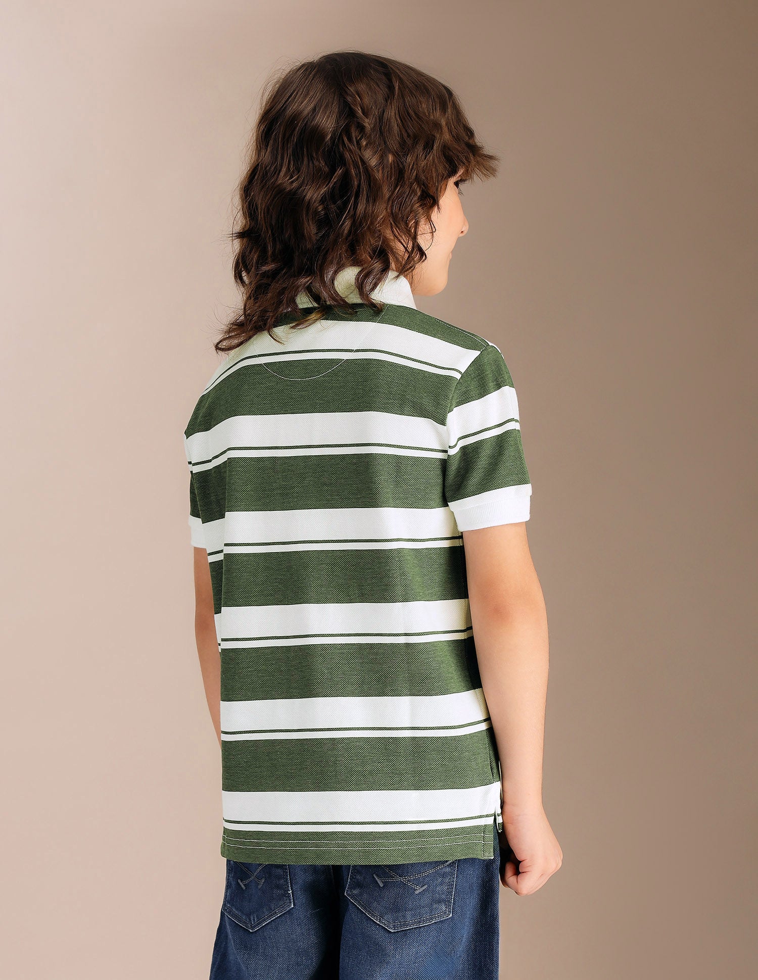 Boys Horizontal Striped Pure Cotton Polo Shirt Green - U.S. POLO ASSN. | Large