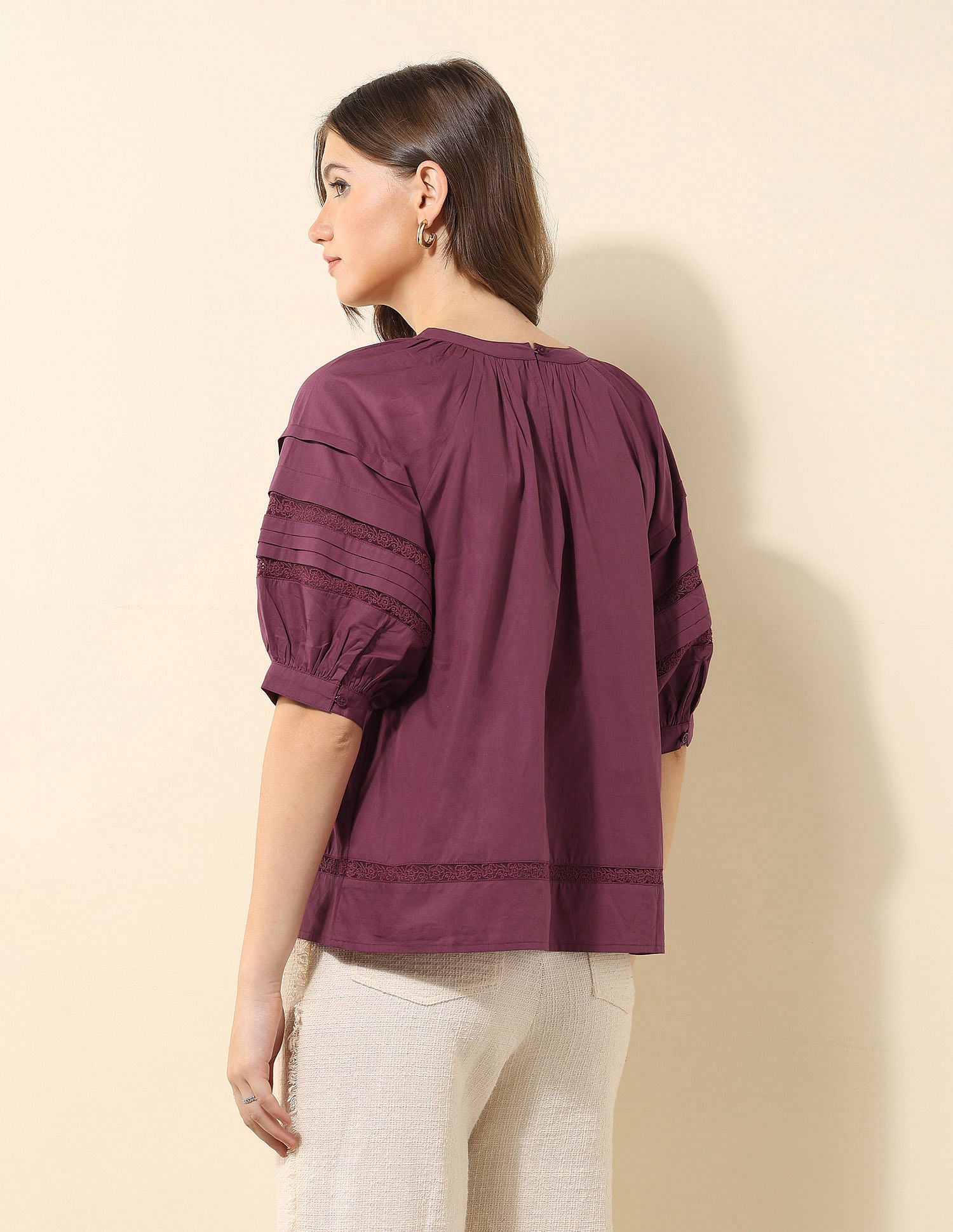 Pleated Solid Regular Fit Top Wine - U.S. Polo Assn. India | Large